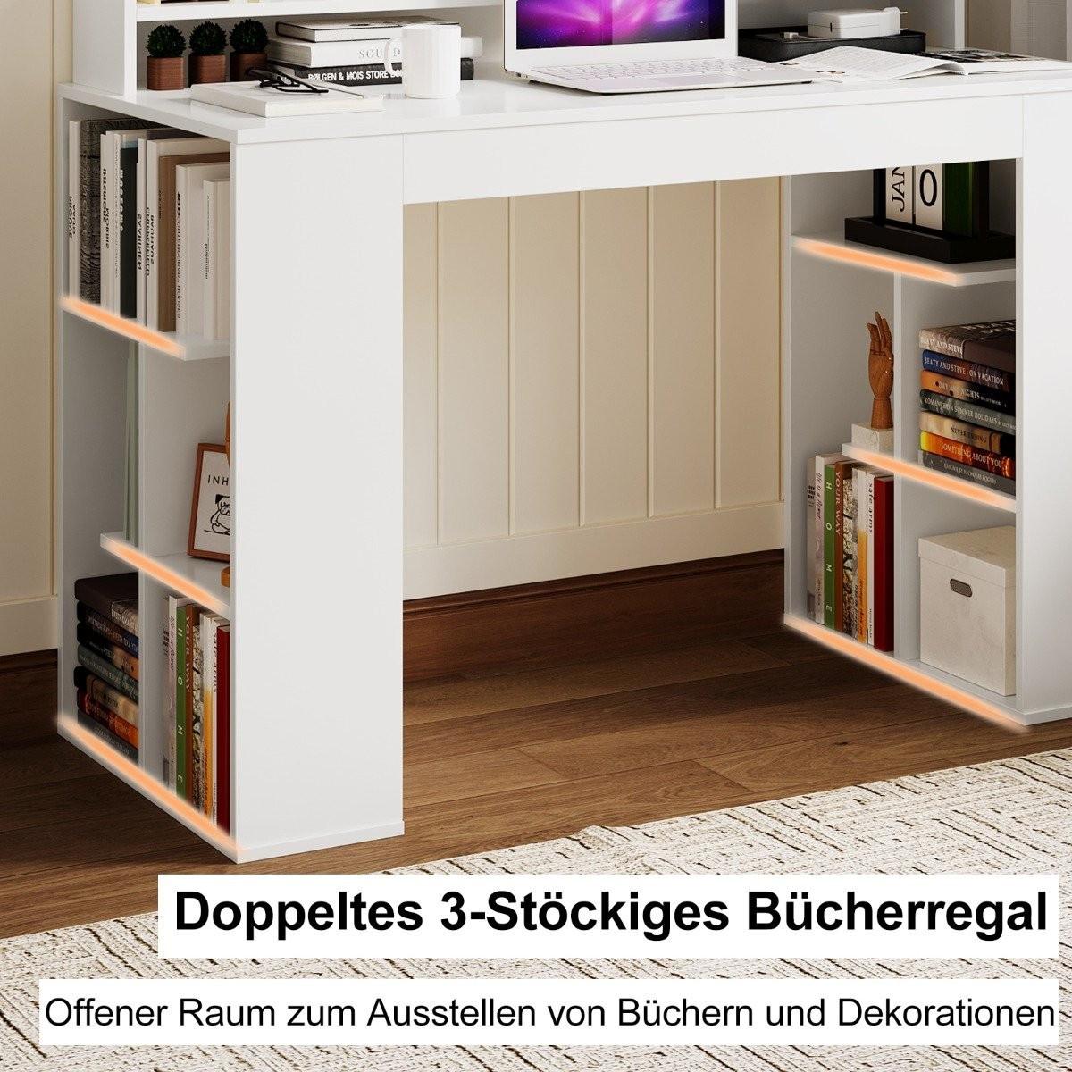Northix Schreibtisch mit Monitorablage & 2 Bücherregalen Computertisch 120 x 54 x 90 cm Weiß
