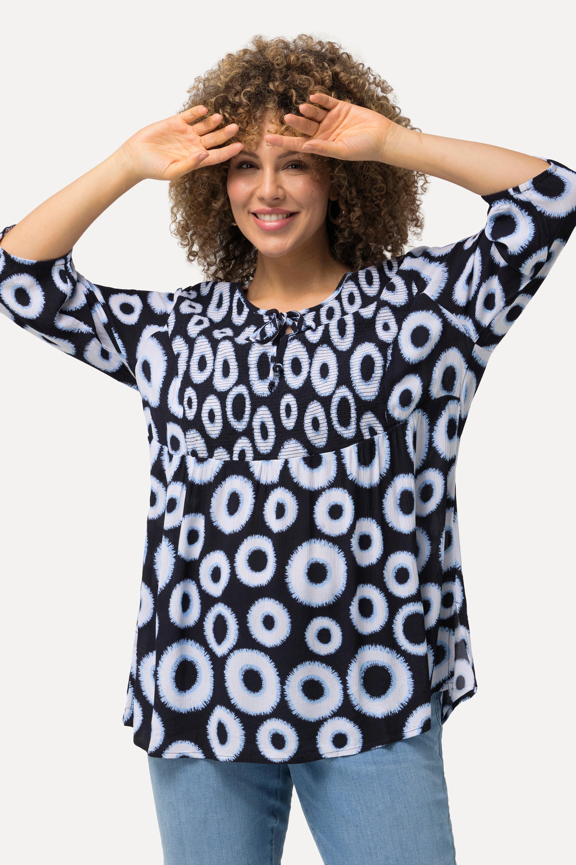 Ulla Popken Smokbluse Kreise A-Linie Rundhals 3/4-Arm