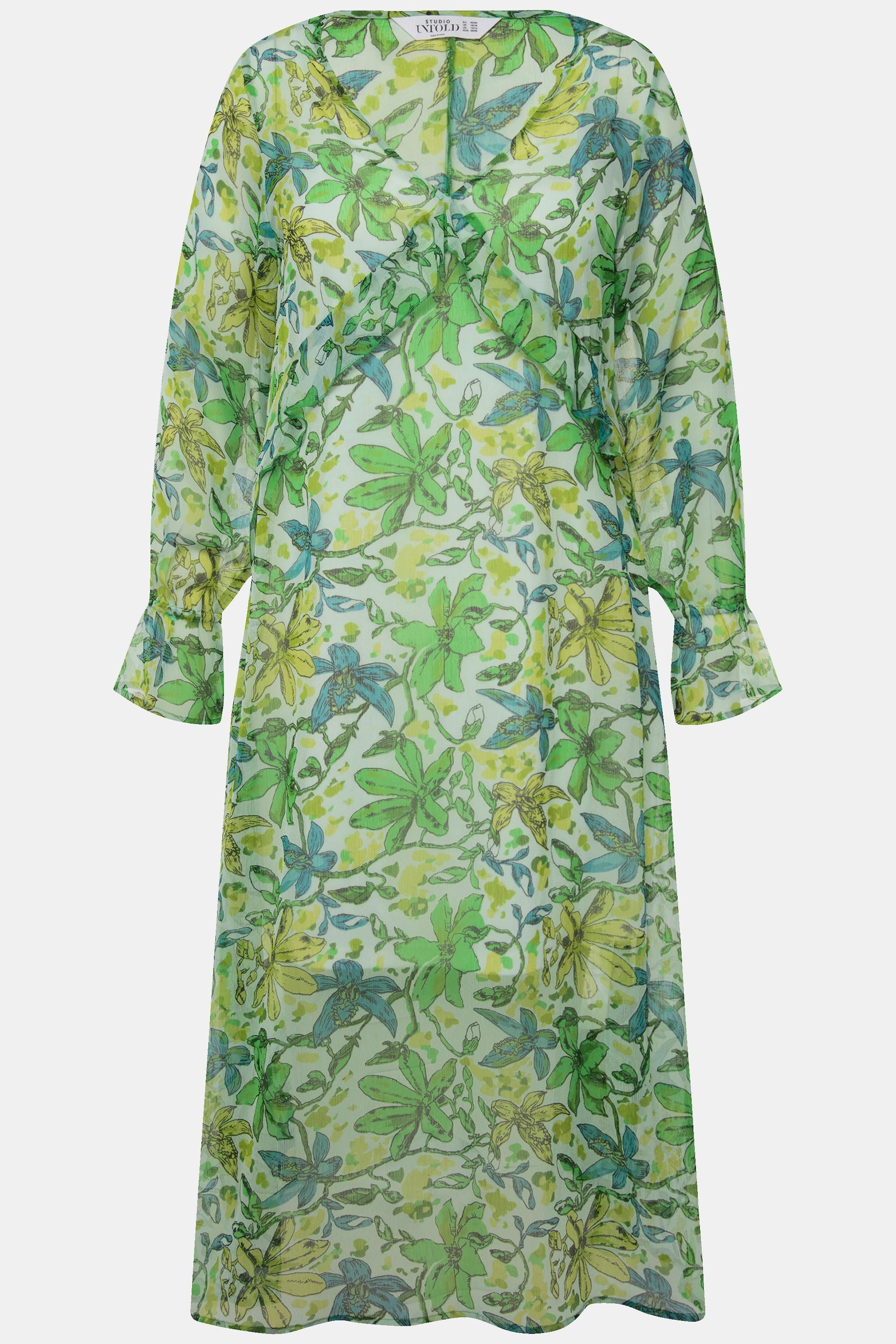 Studio Untold Maxikleid A-Linie Chiffon Blumen-Print V-Ausschnitt Langarm