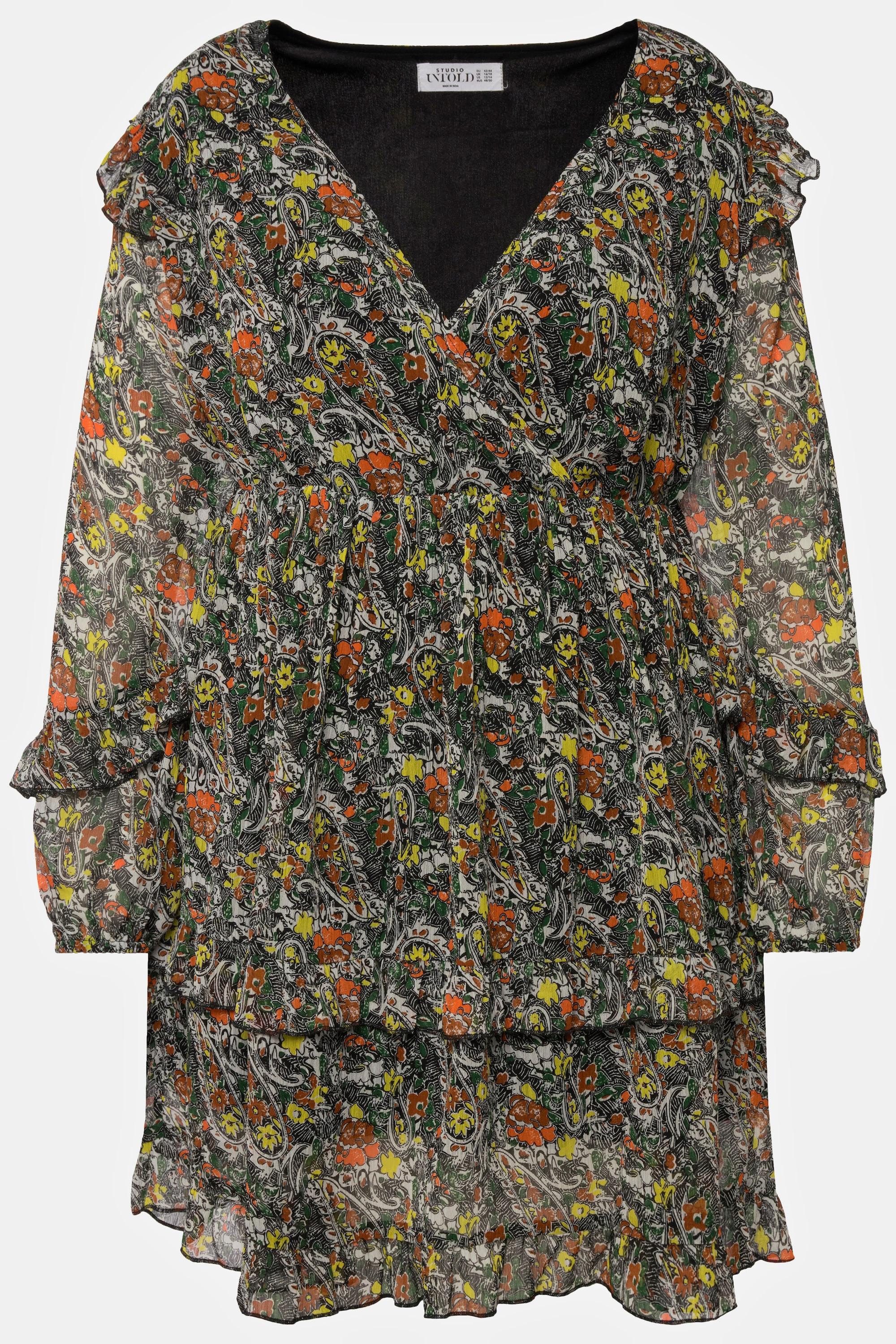 Studio Untold Minikleid A-Linie Paisley Print V-Ausschnitt Volants