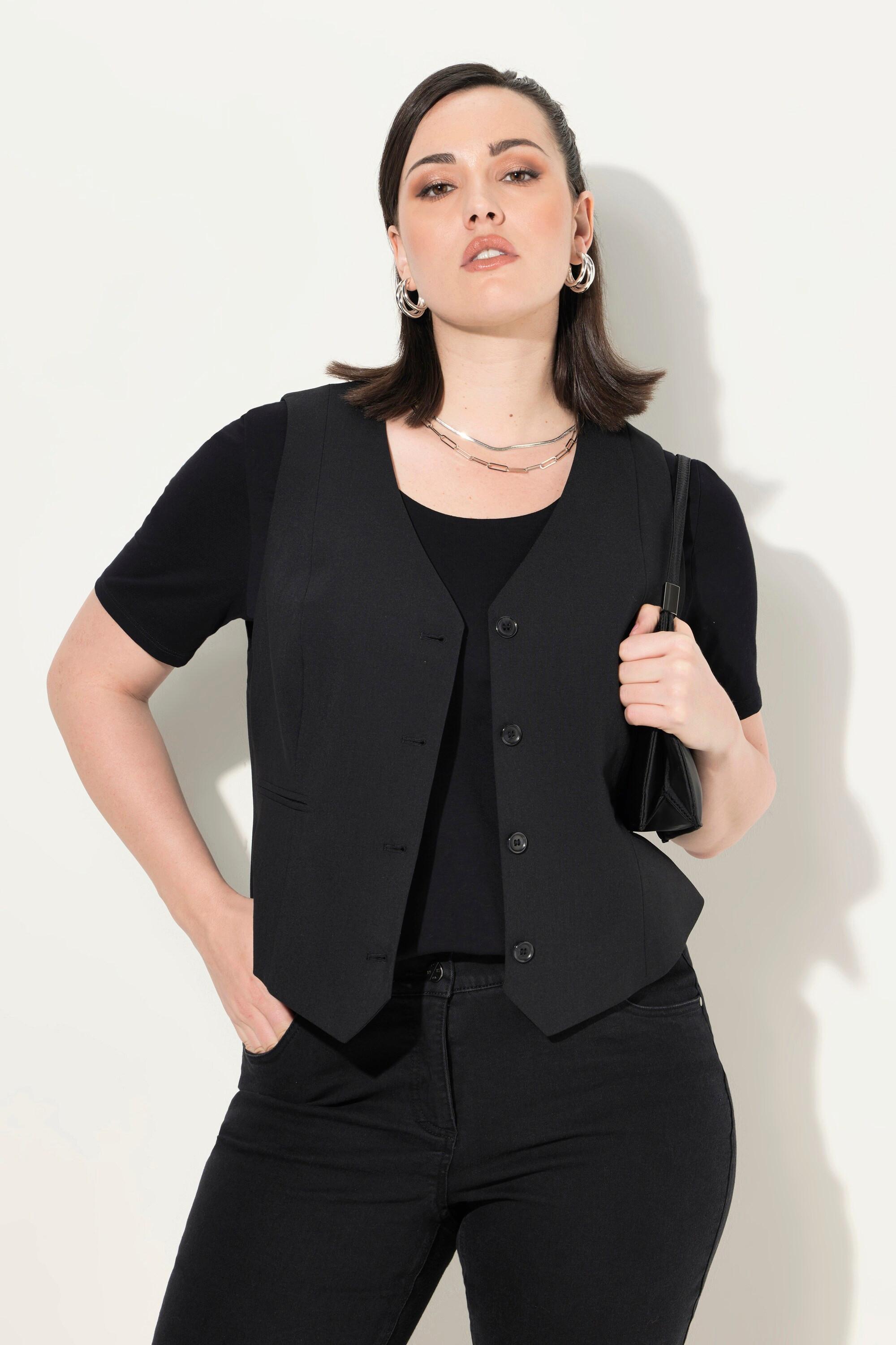 Ulla Popken Anzugweste, V-Ausschnitt, Ziertaschen, Komplettfutter