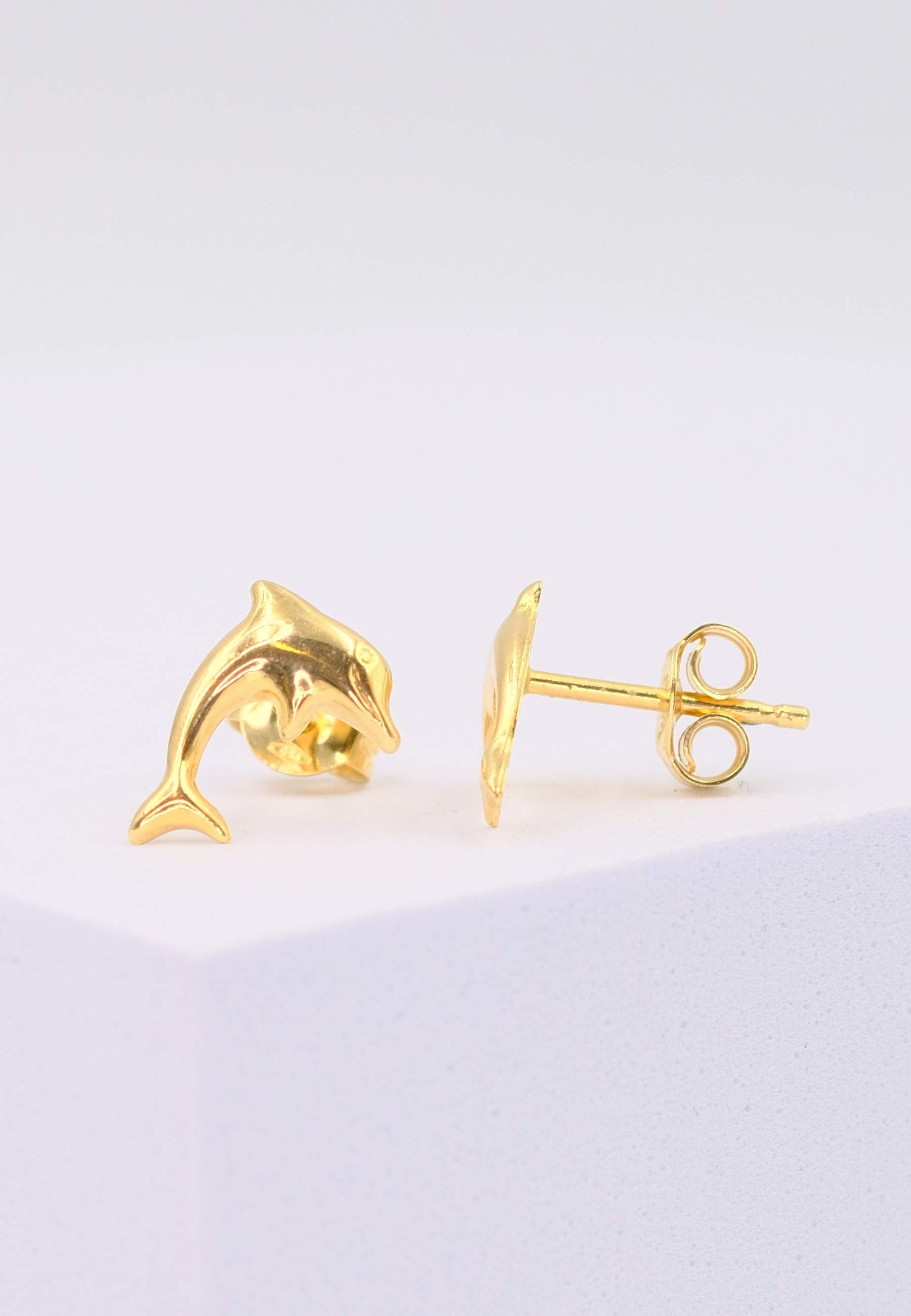 MUAU Schmuck Ohrstecker Delfine Gelbgold 750, 11mm