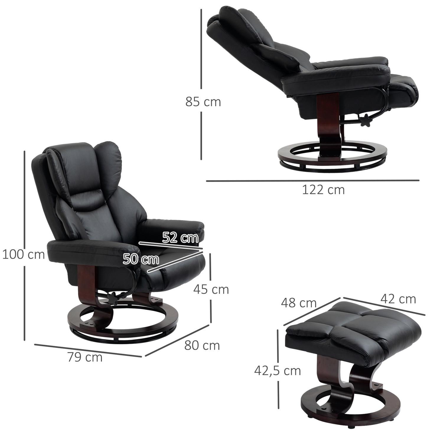 Northio Relaxsessel Mit Hocker Drehbarer Fernsehsessel Mit Liegefunktion, Kunstleder, Schwarz