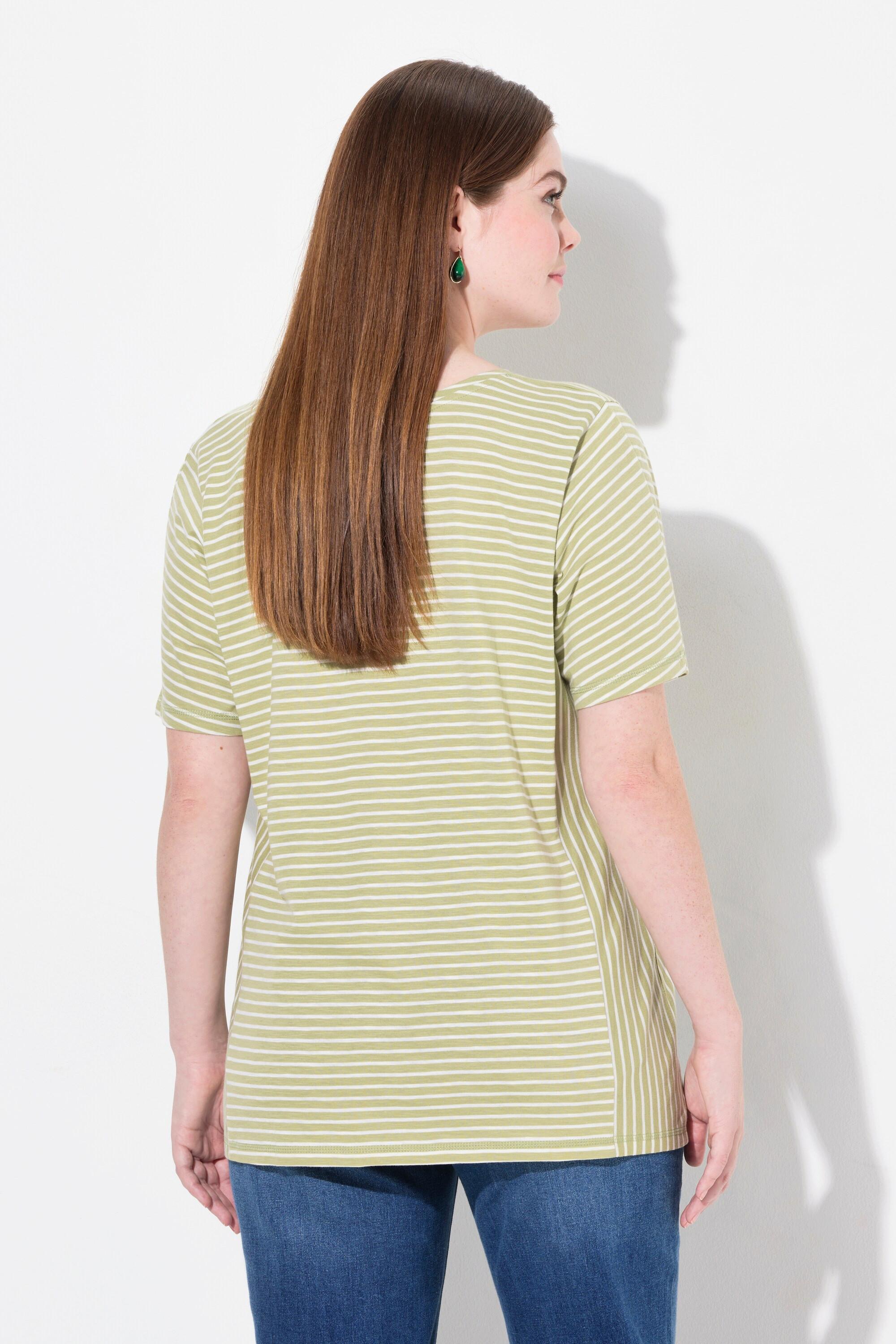 Ulla Popken Gestreiftes Rundhals Halbarm T-Shirt