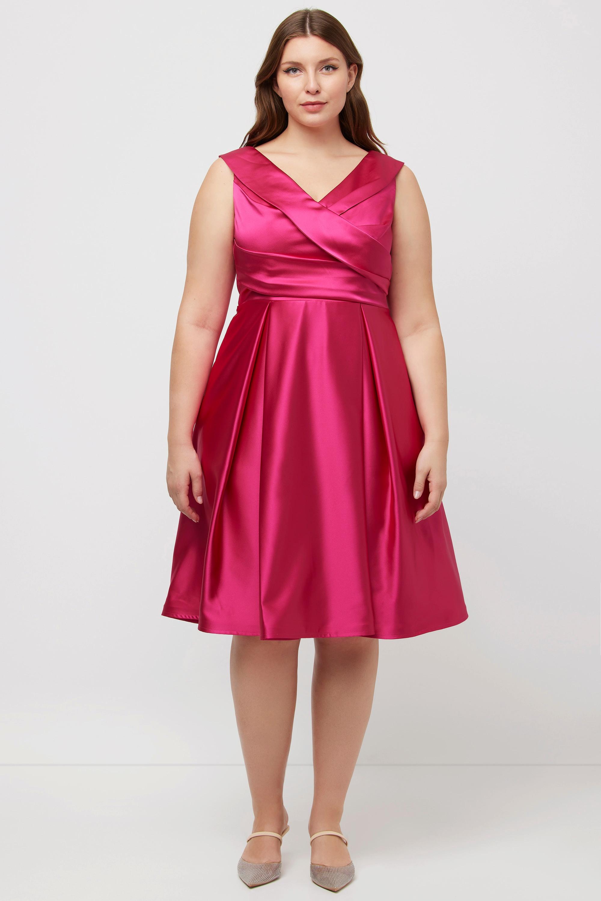 Ulla Popken Abendkleid A-Linie drapiert V-Ausschnitt ärmellos