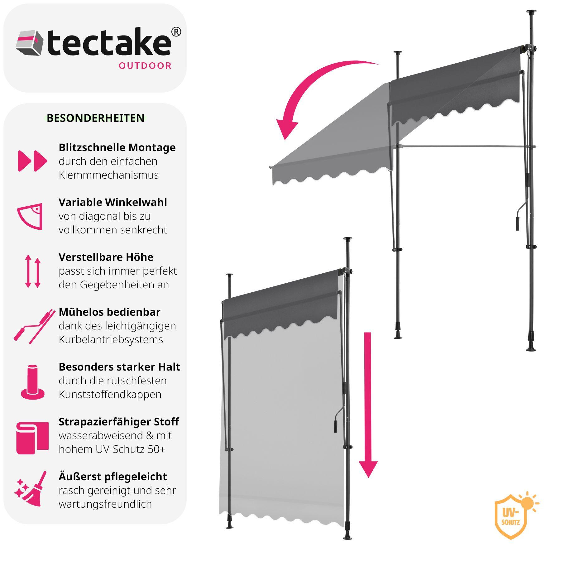 Tectake Klemmmarkise mit Handkurbel, höhenverstellbar