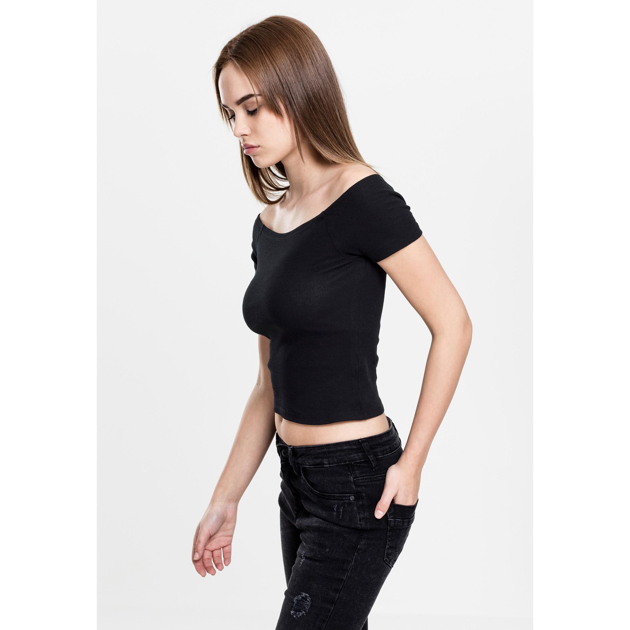 URBAN CLASSICS Geripptes Off Shoulder Crop T-Shirt