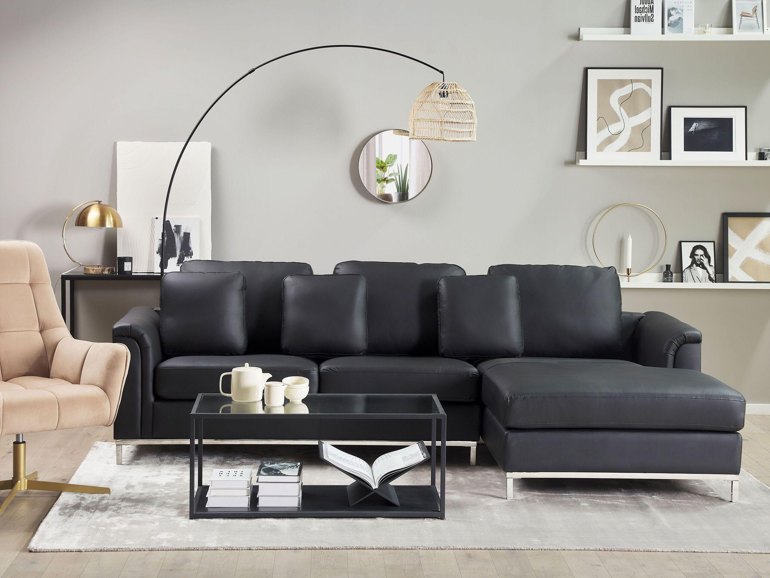 Beliani Linksseitiges Ecksofa aus Echtleder Industriell OSLO