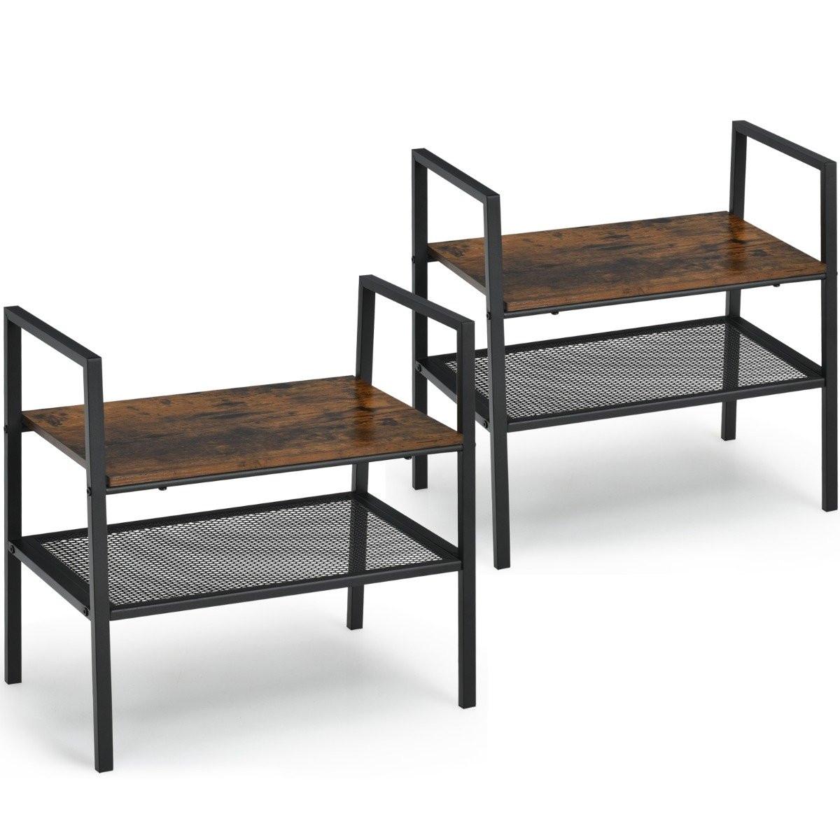 Northix 2-Stöckiges Stapelbares Schuhregal aus Holz- & Metall 54 x 32 x 52 cm Braun + Schwarz