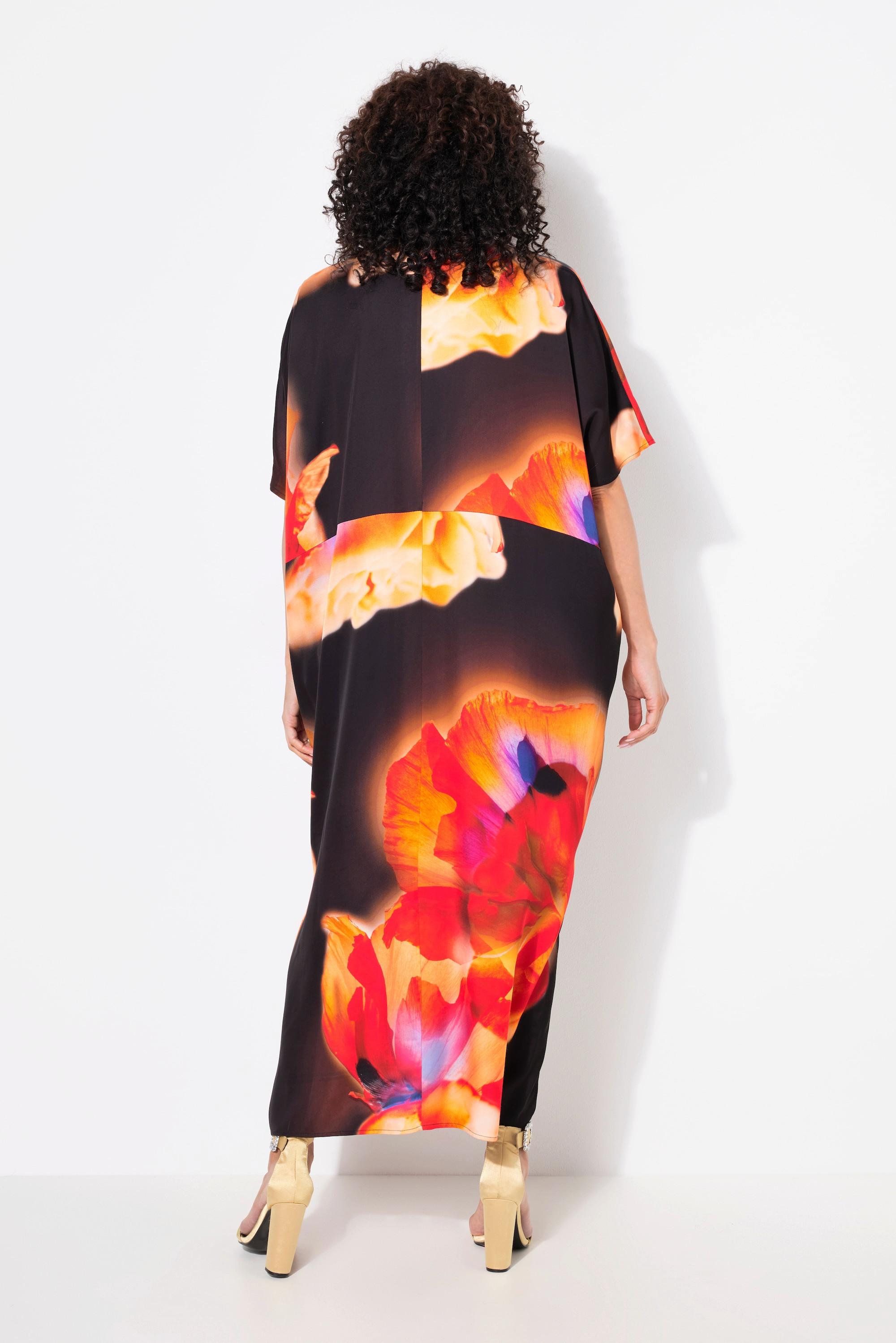 Ulla Popken Satin Blüten Ziersteine V-Ausschnitt Halbarm Kaftan