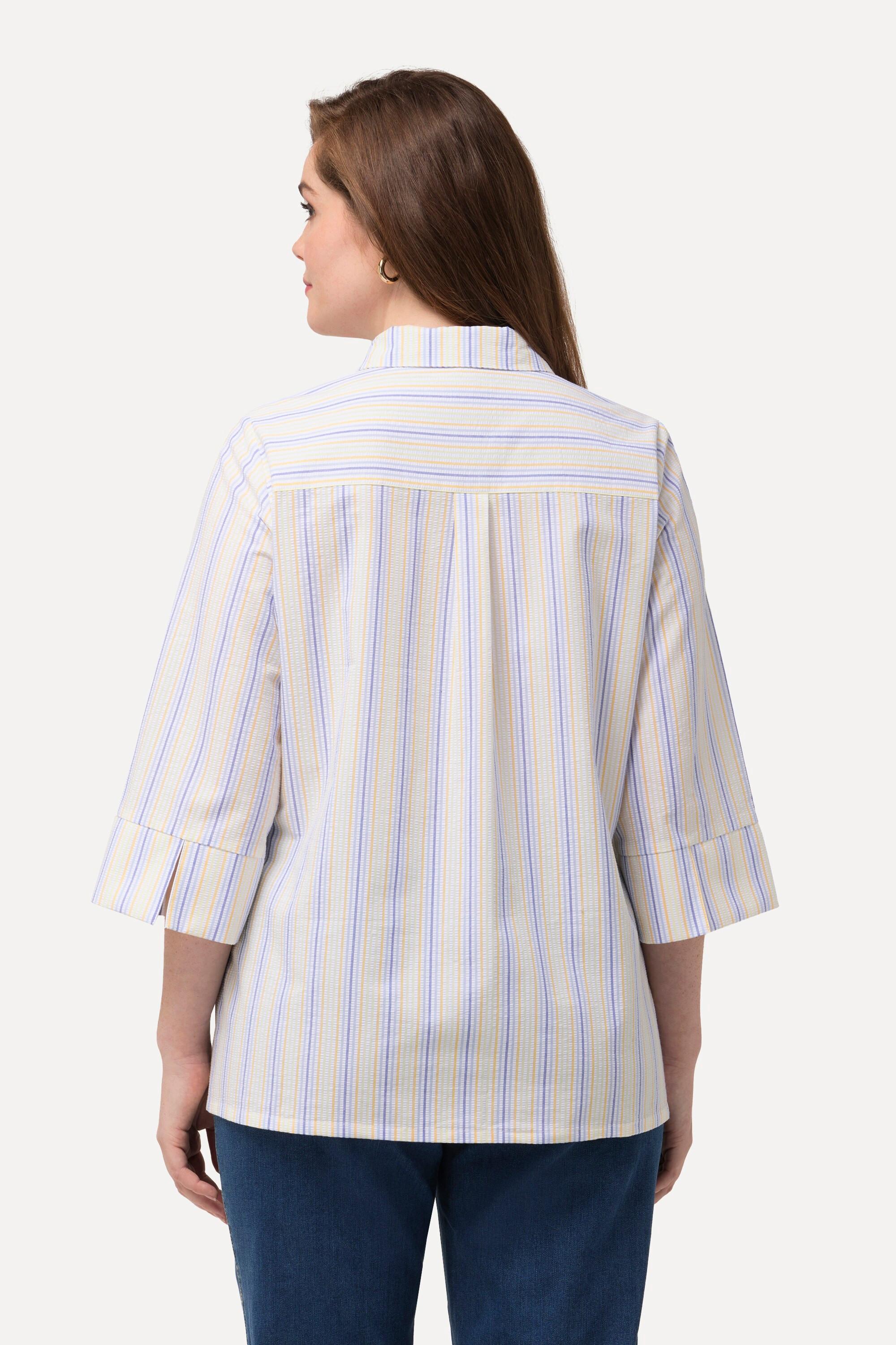 Ulla Popken Bluse Bubble-Strukturstreifen Hemdkragen 3/4-Arm