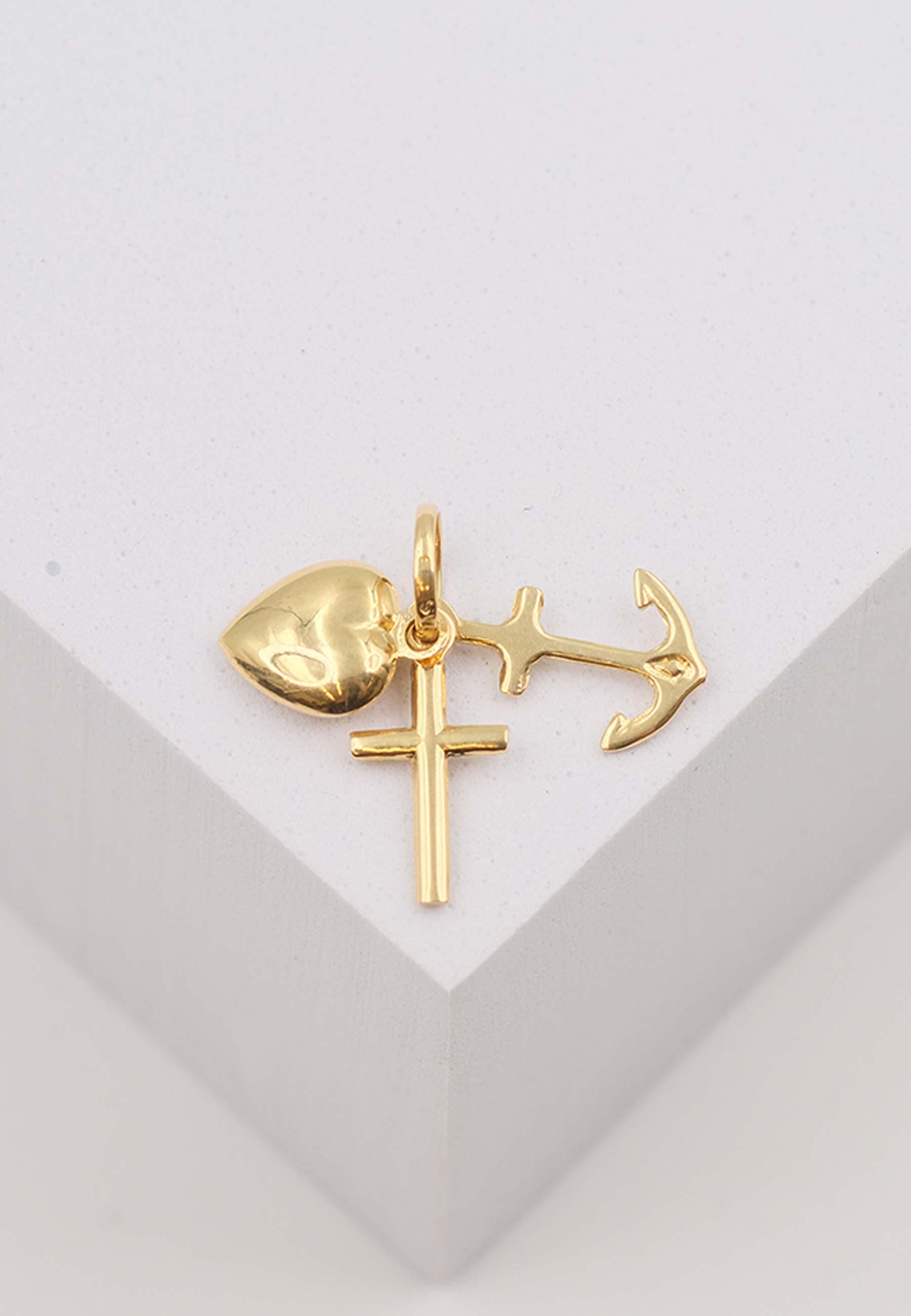 MUAU Schmuck Anhänger Glaube Liebe Hoffnung Gelbgold 750, 9x19mm