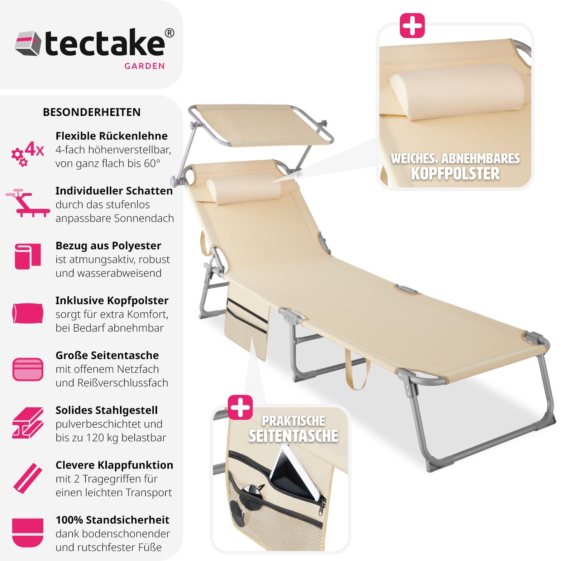 Tectake Sonnenliege stufenlos verstellbares Sonnendach