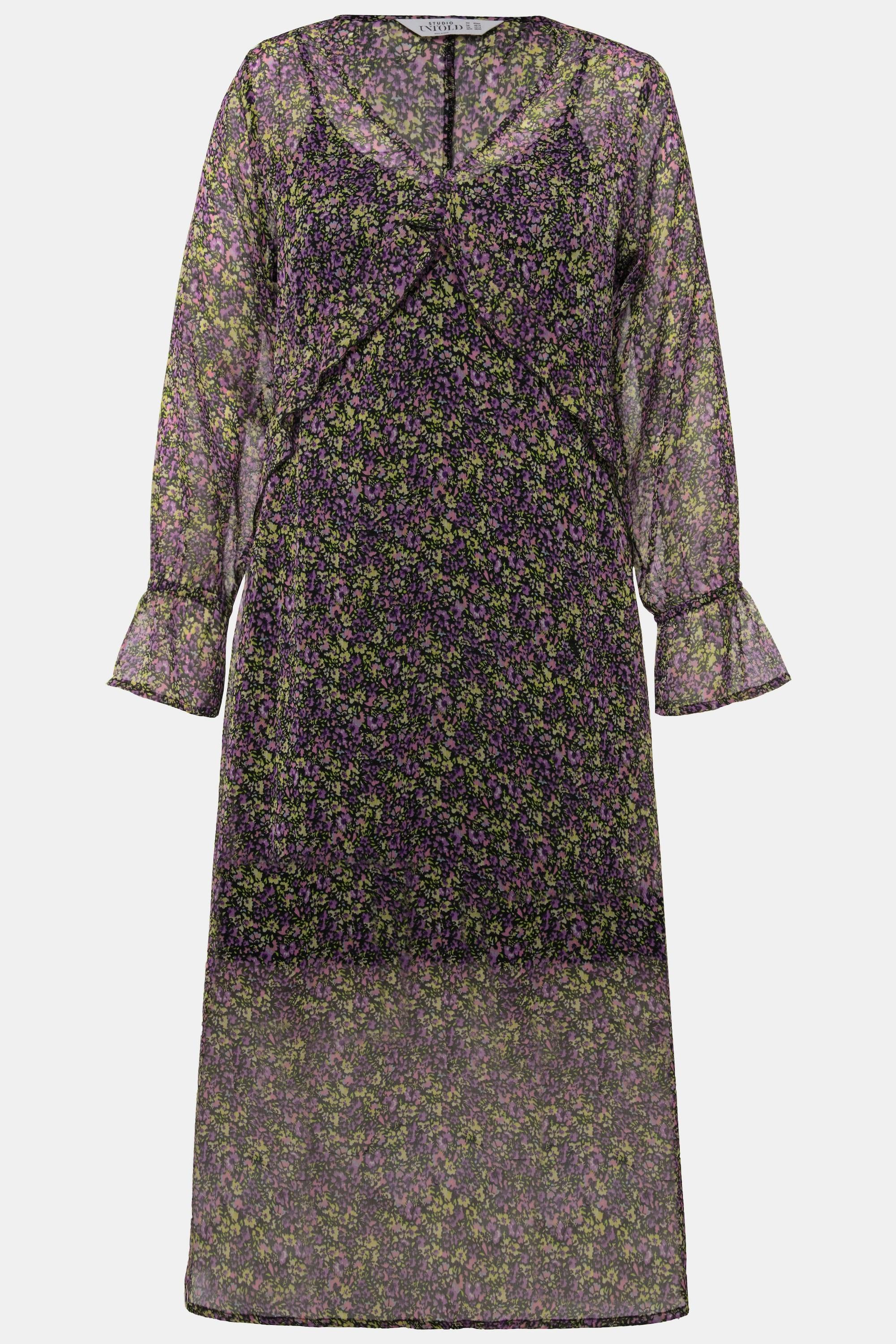 Studio Untold Maxikleid A-Linie Chiffon Minimal Blumen V-Ausschnitt Langarm