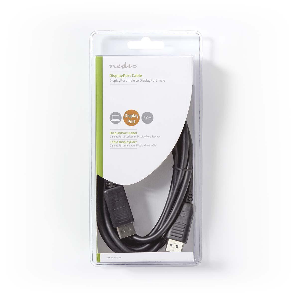 Nedis Displayport-Kabel | DisplayPort-Stecker | DisplayPort-Stecker | 4K@60Hz | Vernickelt | 3,00 m | Rund | PVC | Schwarz | Boxen