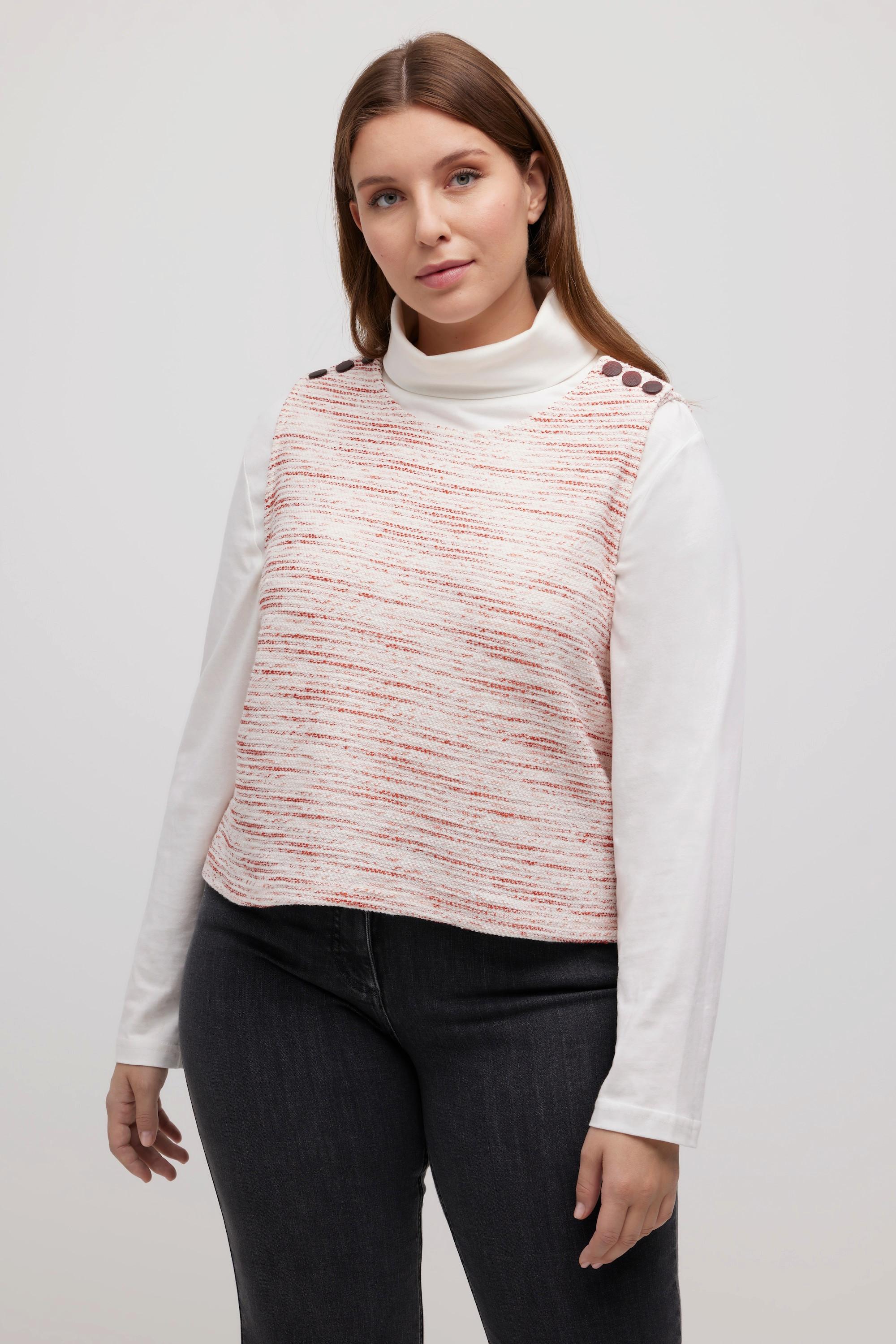 Ulla Popken Sweat-Pullunder, Ringel, Knöpfe, ärmellos, Biobaumwolle