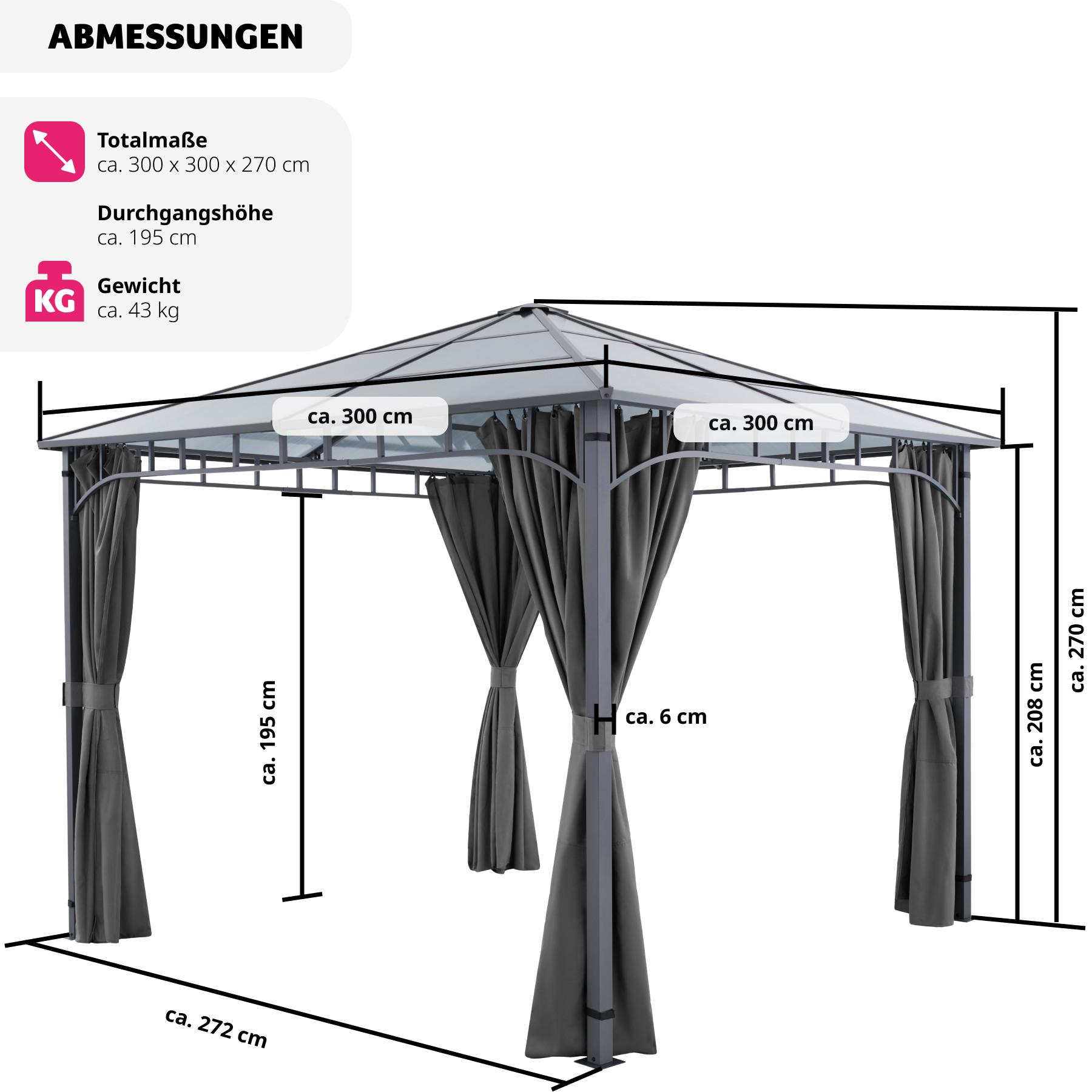 Tectake Gartenpavillon lichtdurchlässiges Dach aus Polycarbonat-Platten