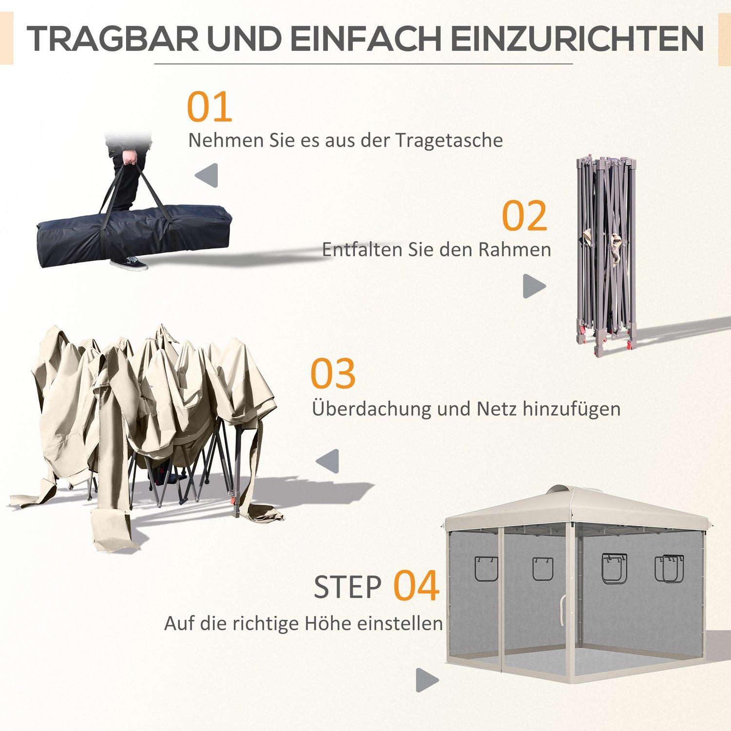 Northio Faltpavillon 3X3M Pavillon Mit 4 Netzvorhängen, Uv-Schutz, Pop Up, Fenster, Tragetasche, Beige