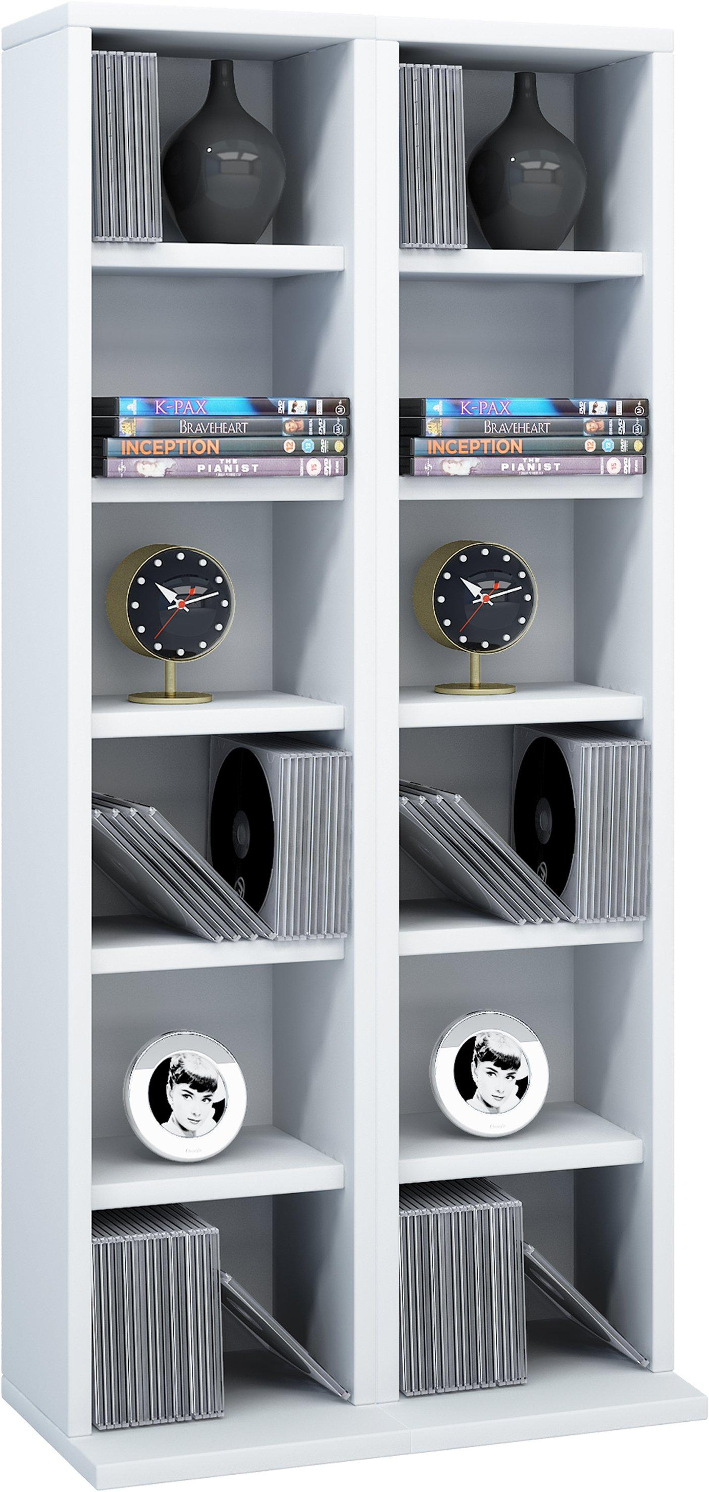 VCM Holz CD DVD Stand Regal | CD Regal mit Platz für 204 CDs oder 72 DVDs oder 40-Videos | Maße: H. 92 x B. 42 x T. 20 cm | Elegantes CD/DVD Regal | Blu
