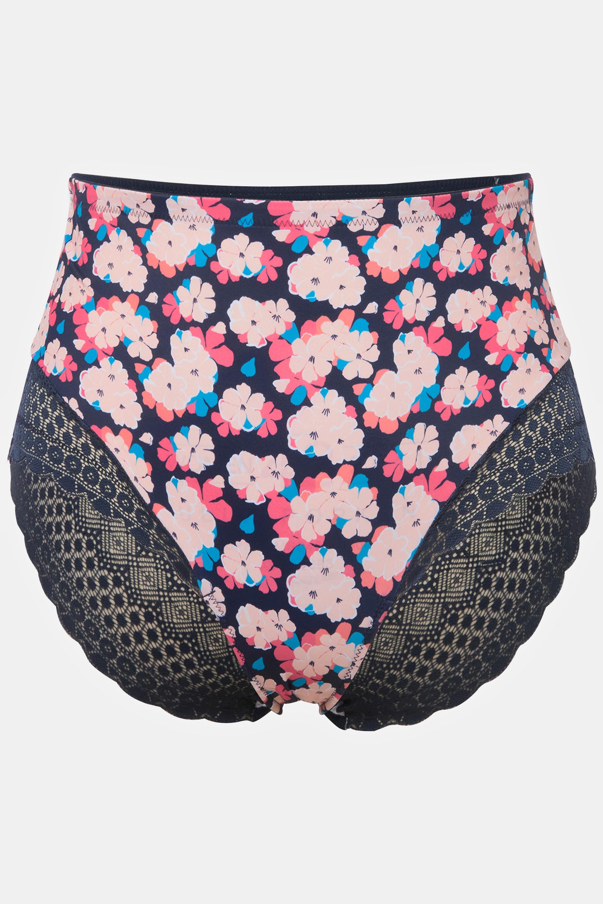 Ulla Popken Midislip, Blumenmuster, Spitze, Mikrofaser