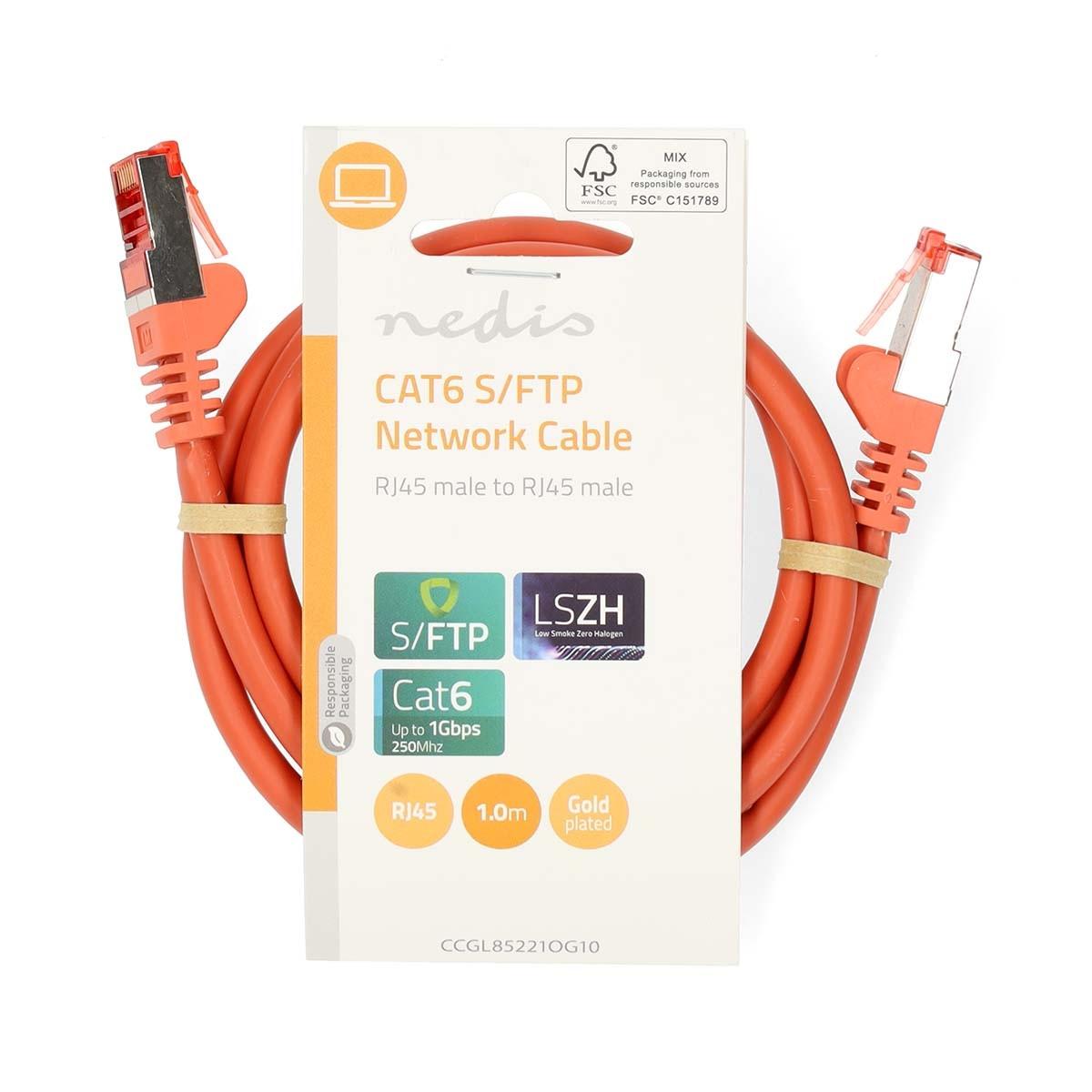 Nedis CAT6 Netzwerkkabel | RJ45 Stecker | RJ45 Stecker | S/FTP | 1,00 m | Rund | LSZH | Orange | Etikett