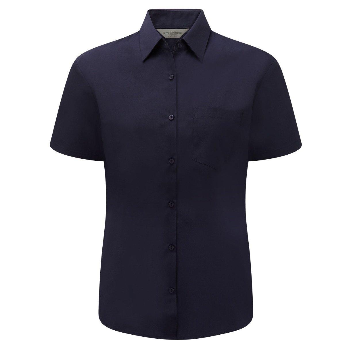 Russell Collection Poplin Kurzarm Pflegeleichte Bluse