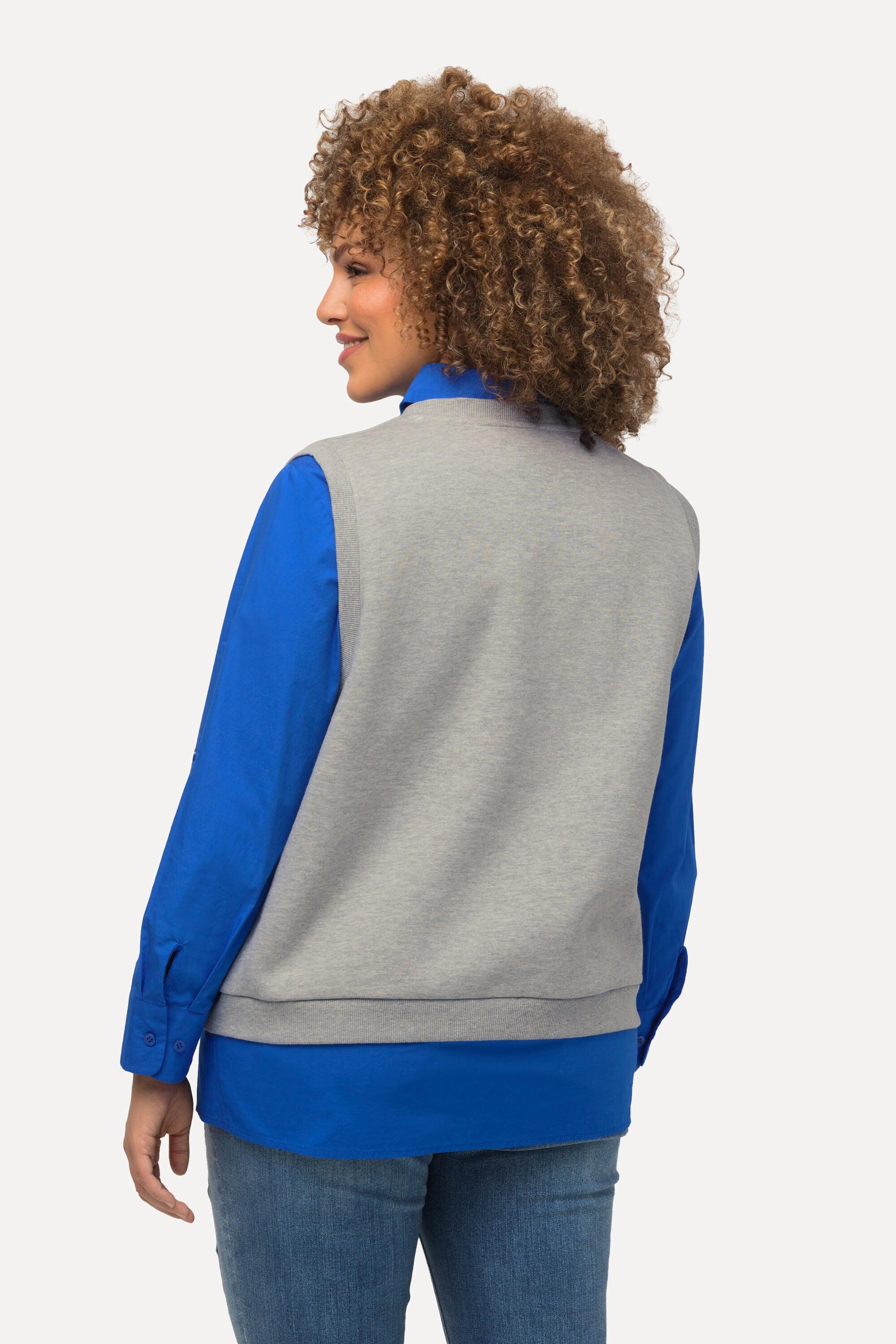 Ulla Popken Sweat-Pullunder, College-Patch, V-Ausschnitt, ärmellos