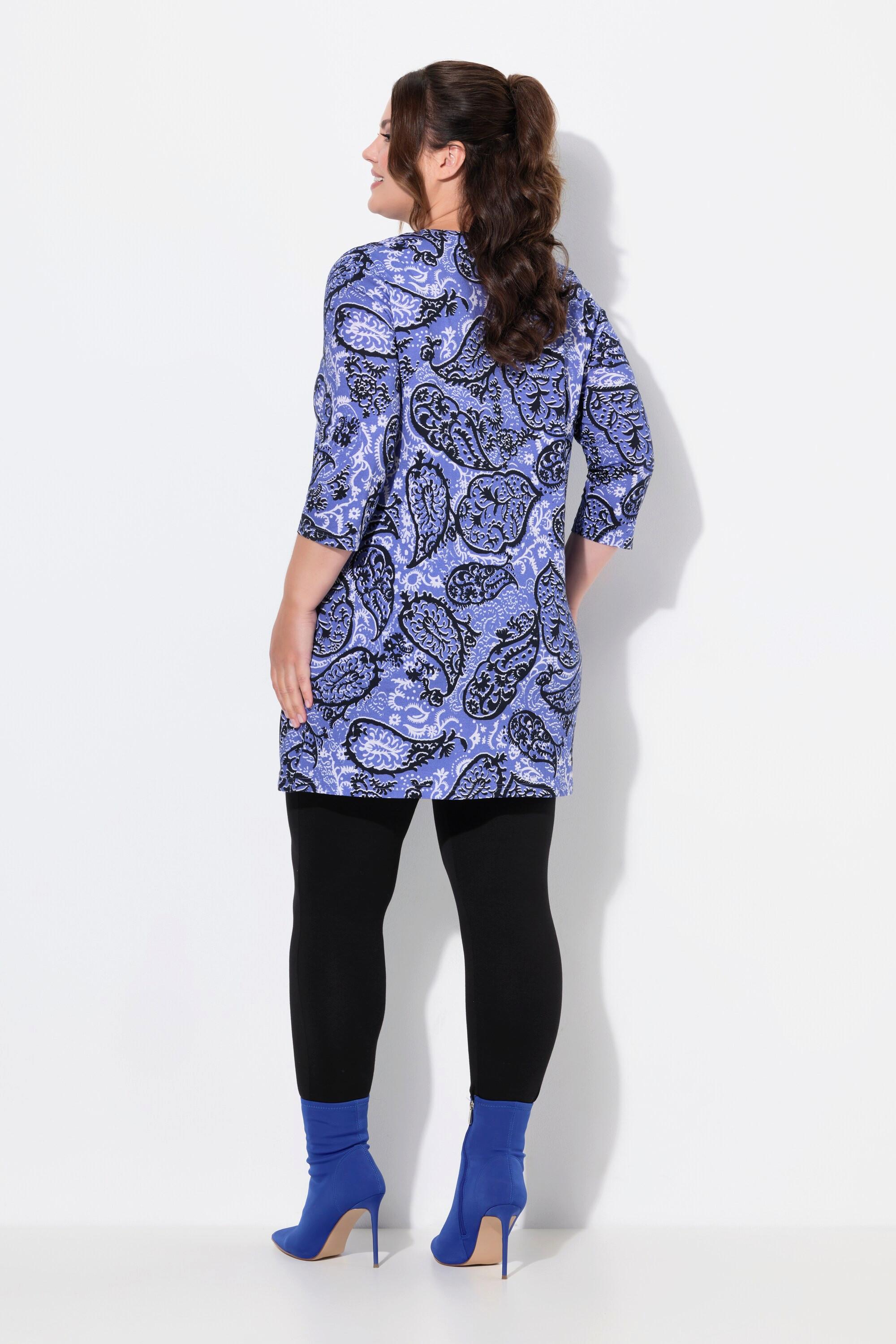 Ulla Popken Paisley A-Linie V-Ausschnitt 3/4 Arm Longshirt