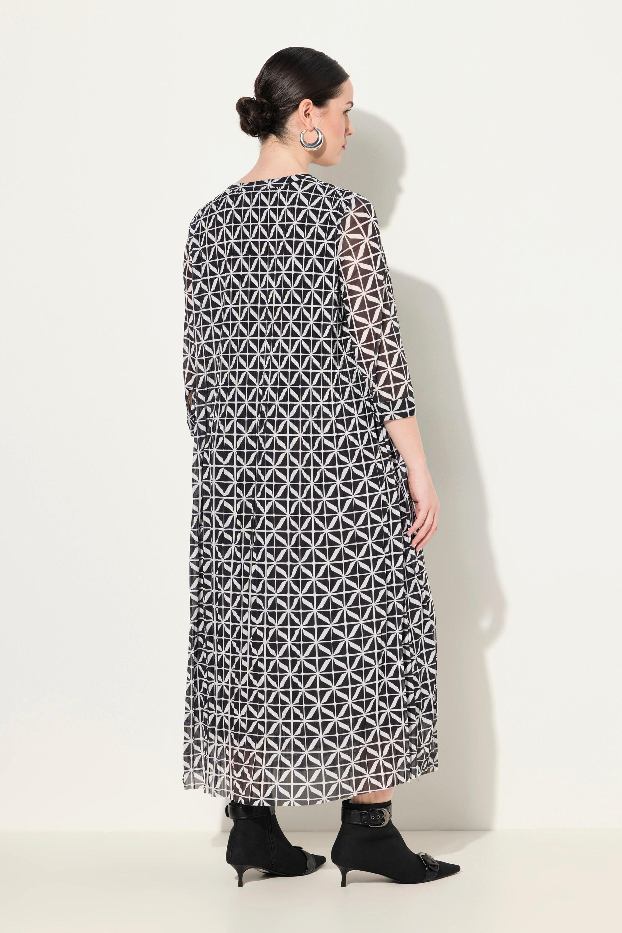 Ulla Popken Mesh Maxikleid doppellagig Rundhals 3/4-Arm