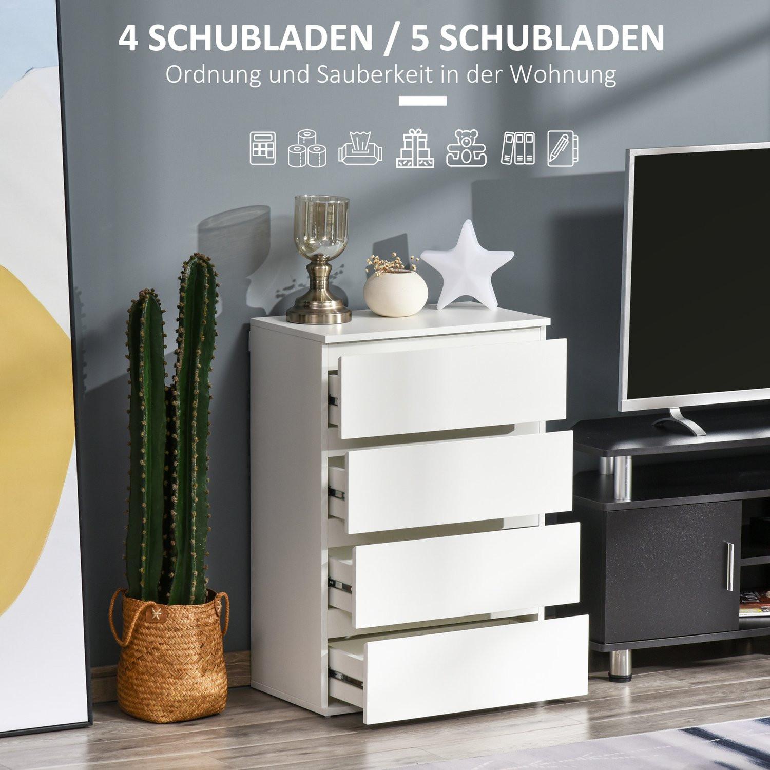 Northio Kommode Schubladenschrank Sideboard Mit 4 Schubladen, Büroschrank Mit Kippsicheren Zuglaschen, Weiß, 55 X 33 X 80 Cm