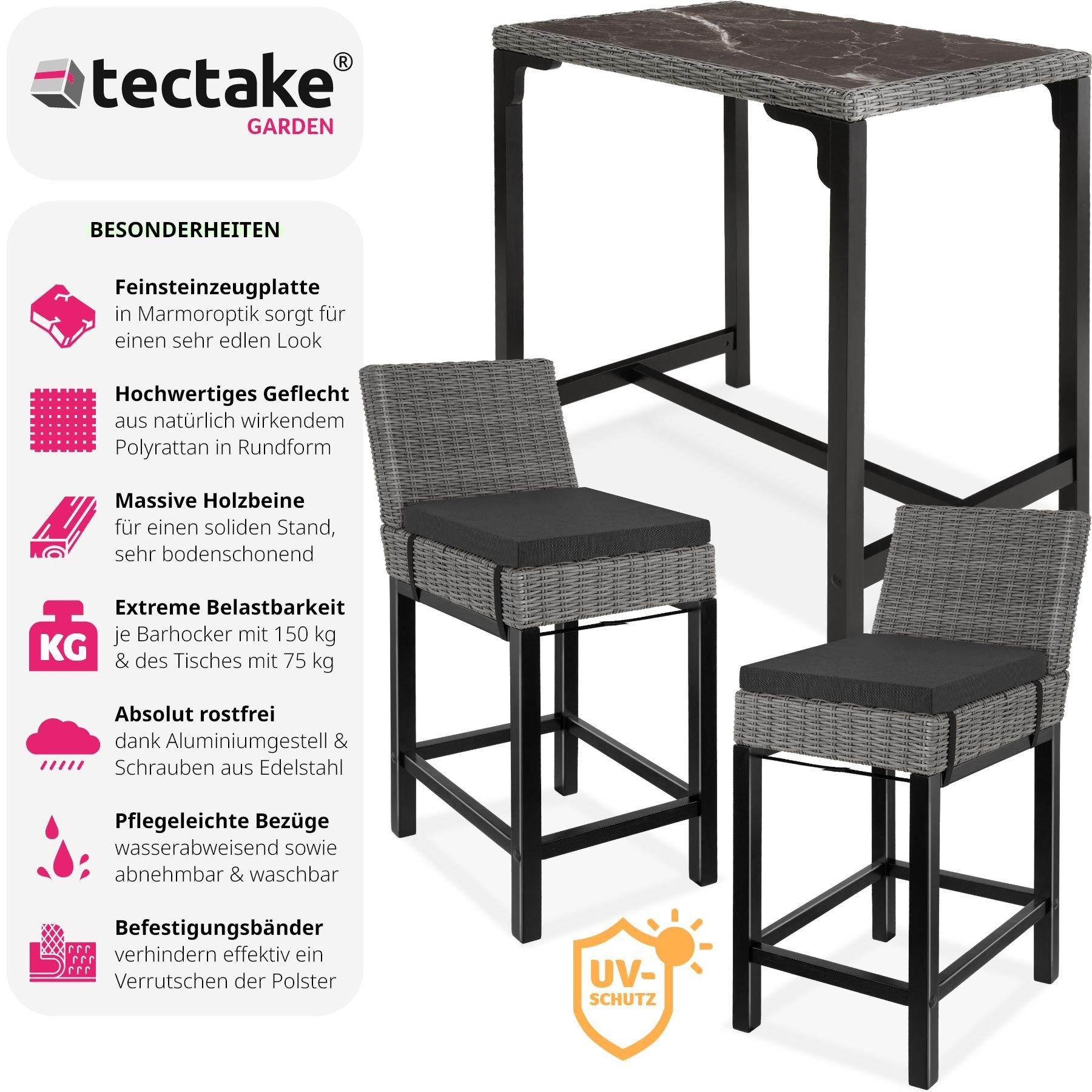 Tectake Rattan Bartisch Kutina mit 2 Stühlen Latina