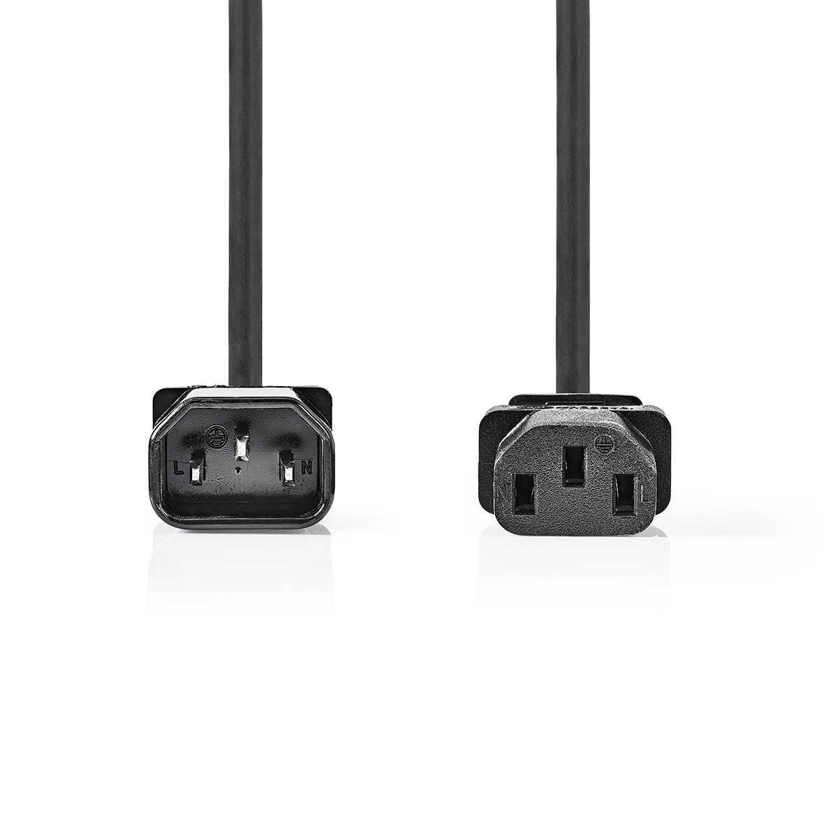 Nedis Netzkabel | IEC-320-C14 | IEC-320-C13 | Gerade | Gerade | Vernickelt | 2,00 m | Rund | PVC | Schwarz | Etikett