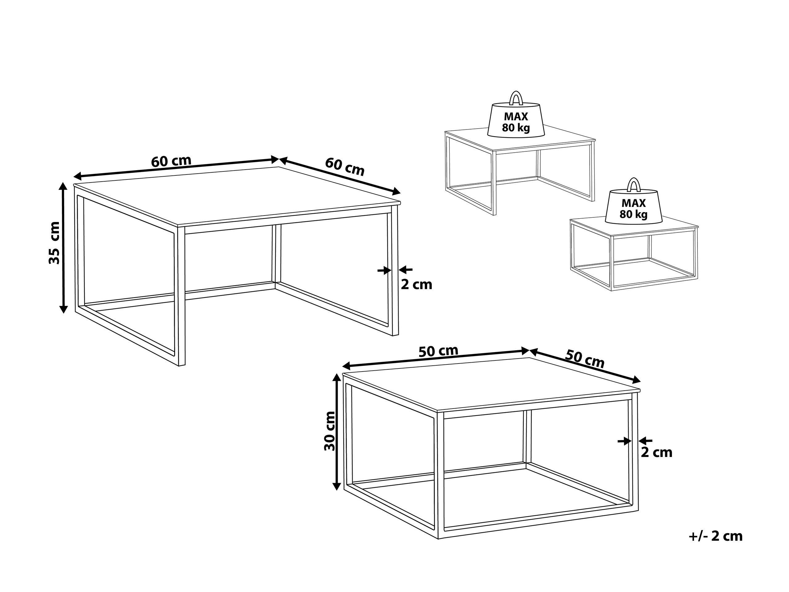 Beliani Couchtisch 2er Set aus Sicherheitsglas Modern BREA