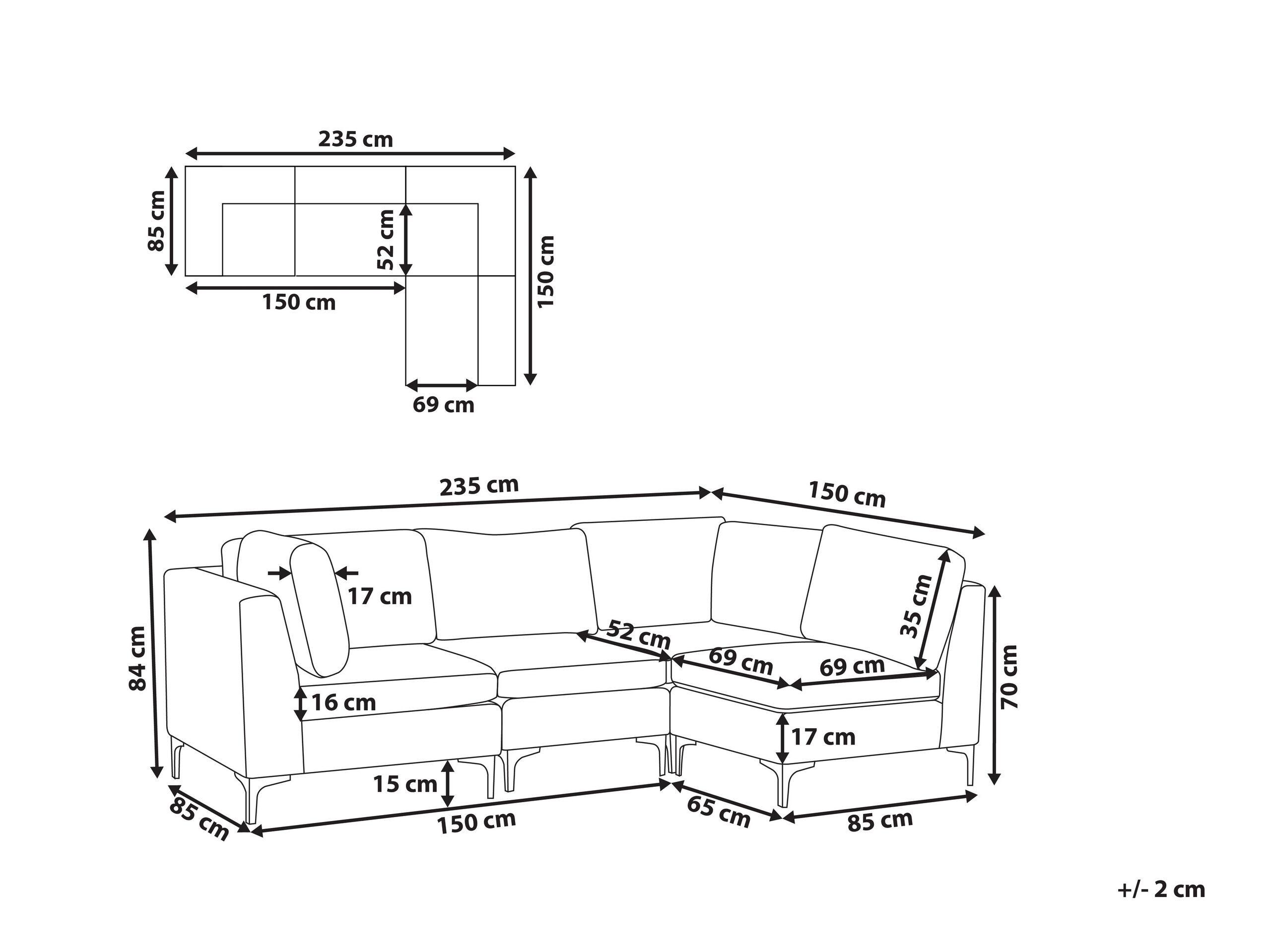 Beliani Ecksofa aus Samtstoff Modern EVJA