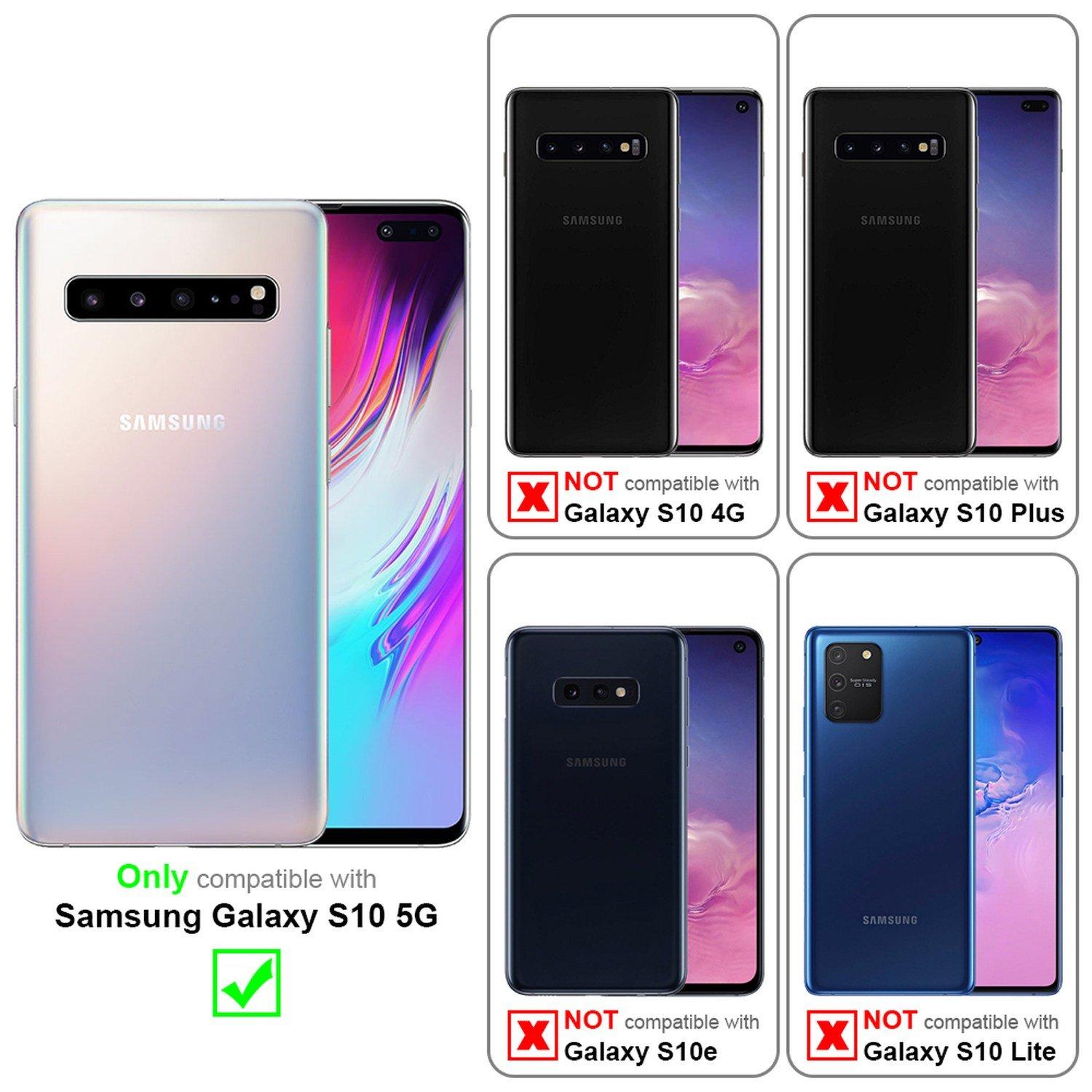 Cadorabo Hülle für Samsung Galaxy S10 5G TPU Silikon Edelstahl-Karbonfaser Optik