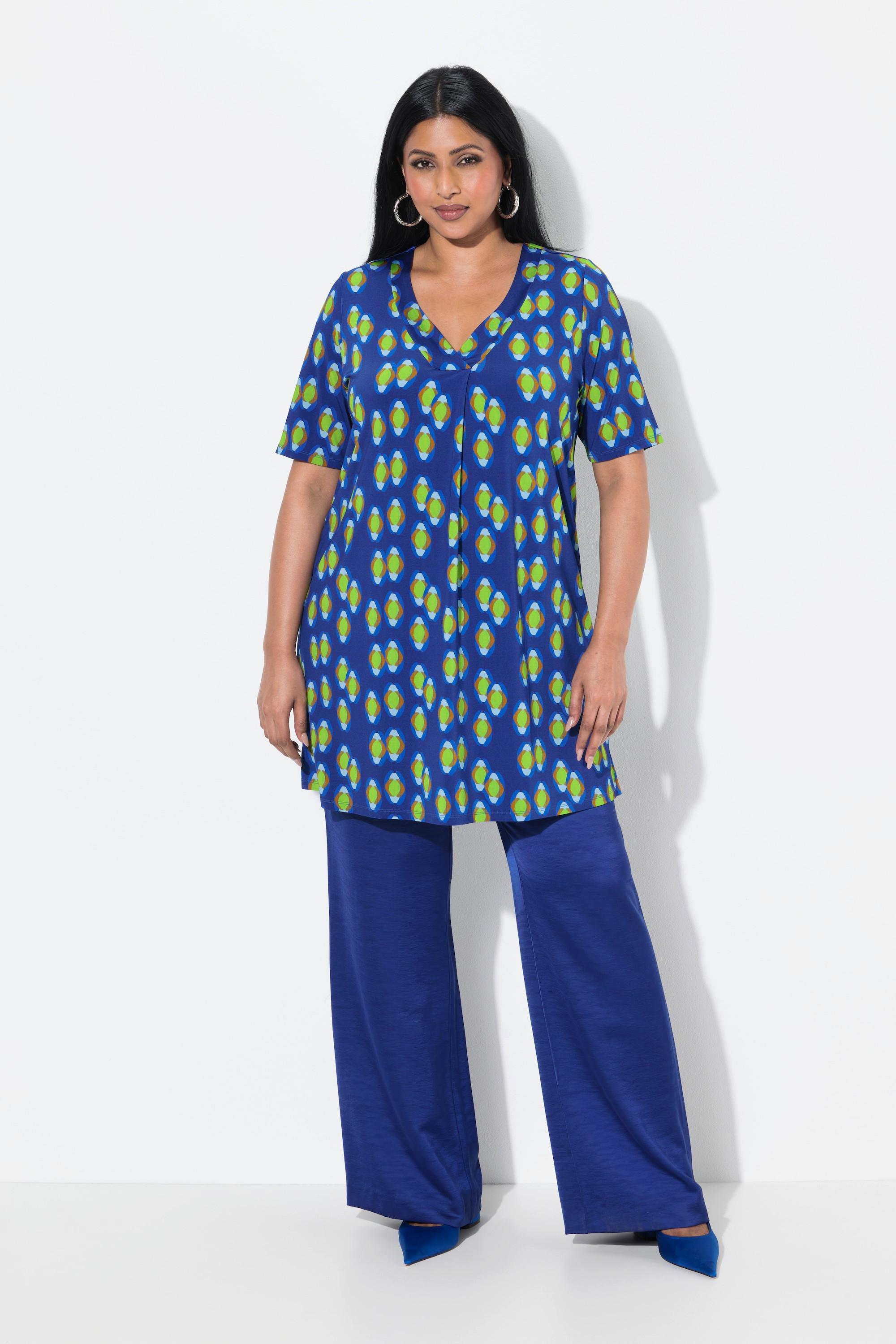 Ulla Popken Slinky-Longshirt A-Linie V-Ausschnitt Halbarm