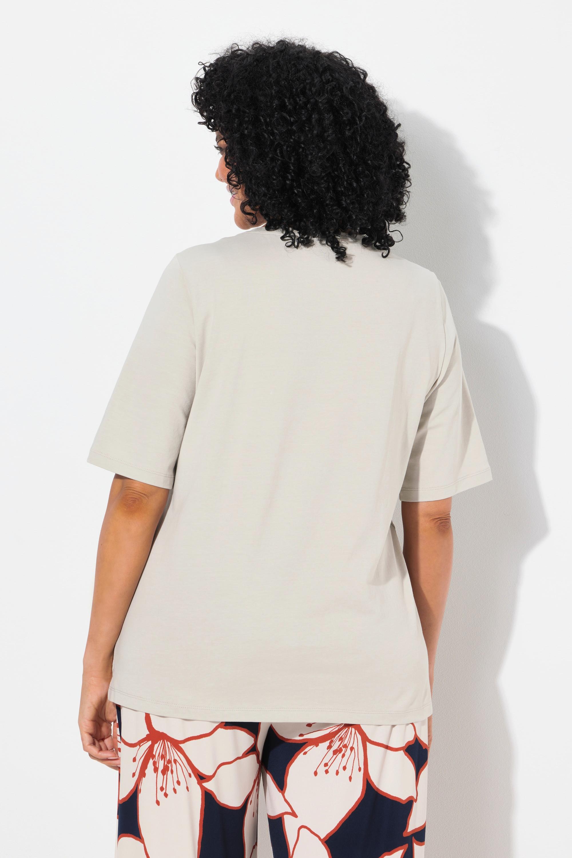 Ulla Popken Metallic Blumen Rundhals Halbarm T-Shirt