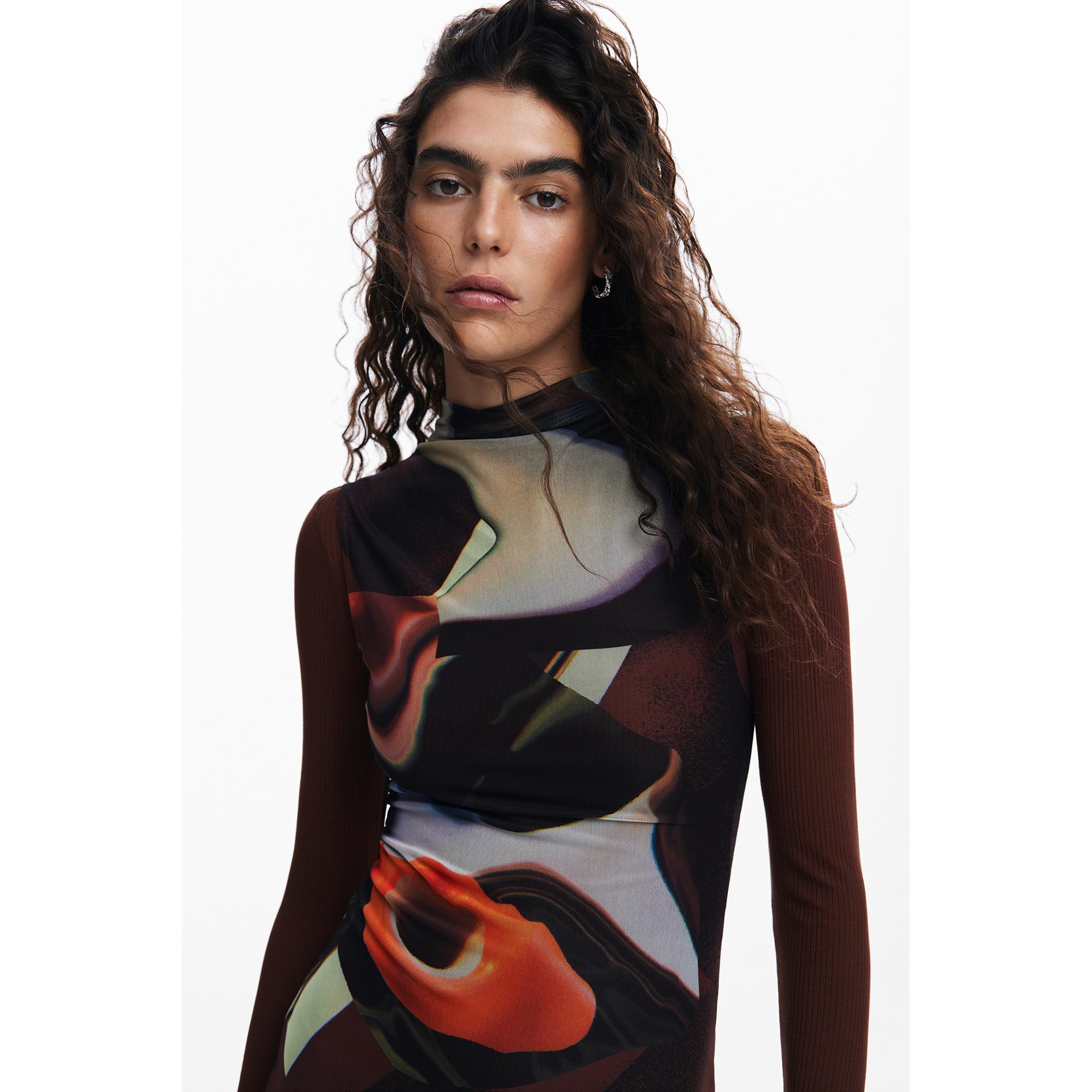 Desigual Midi Langarmkleid mit Arty-Print