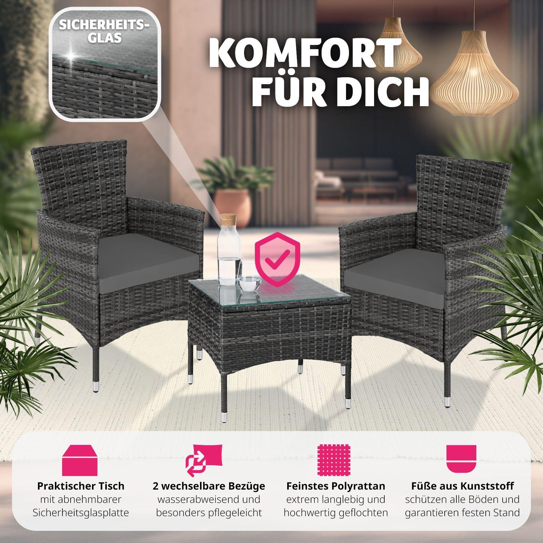 Tectake Rattan Gartenset Luzern 2+1 inkl. Bezüge in 2 Farben