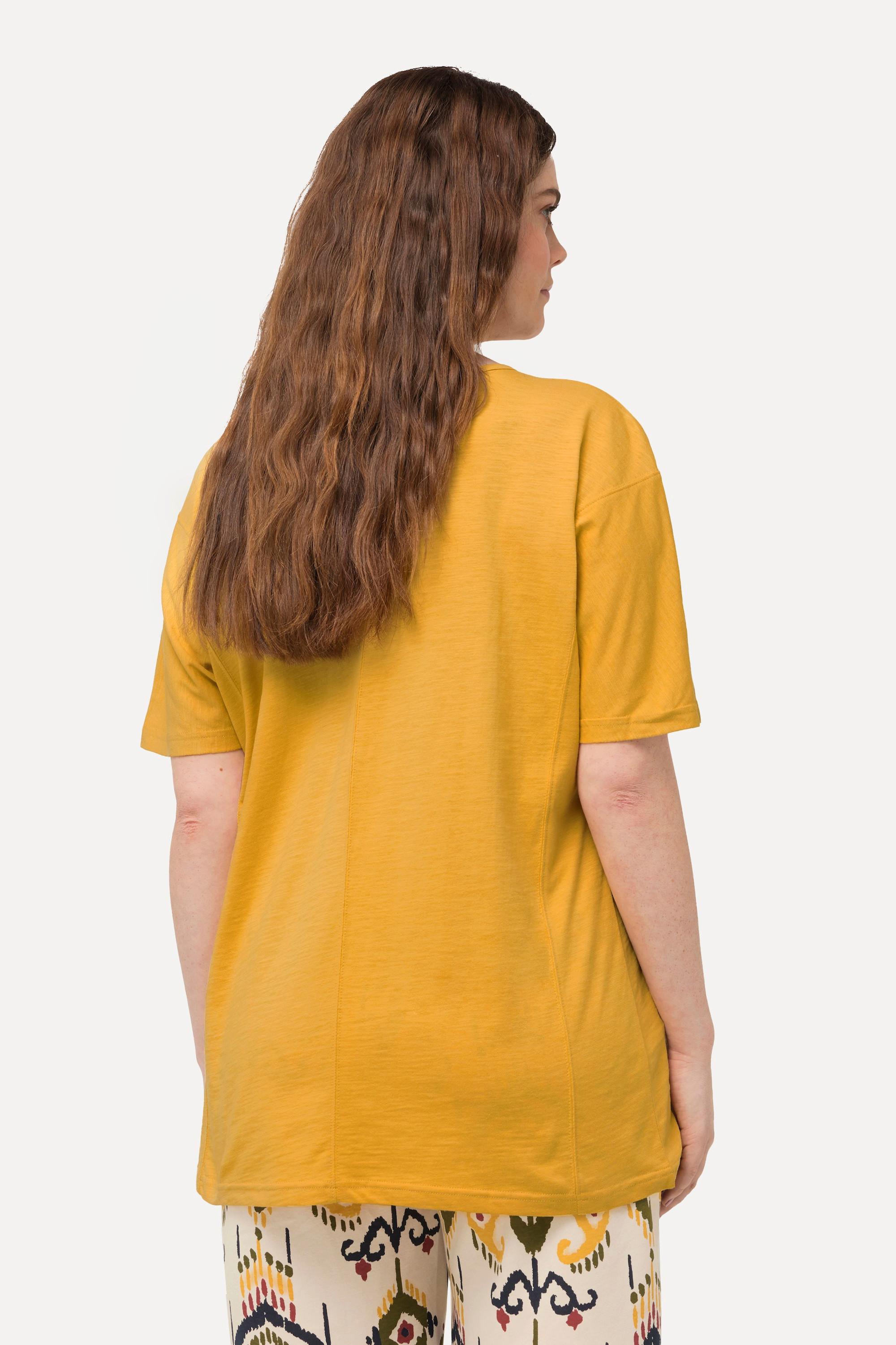 Ulla Popken T-Shirt Ziernähte V-Ausschnitt Halbarm Biobaumwolle