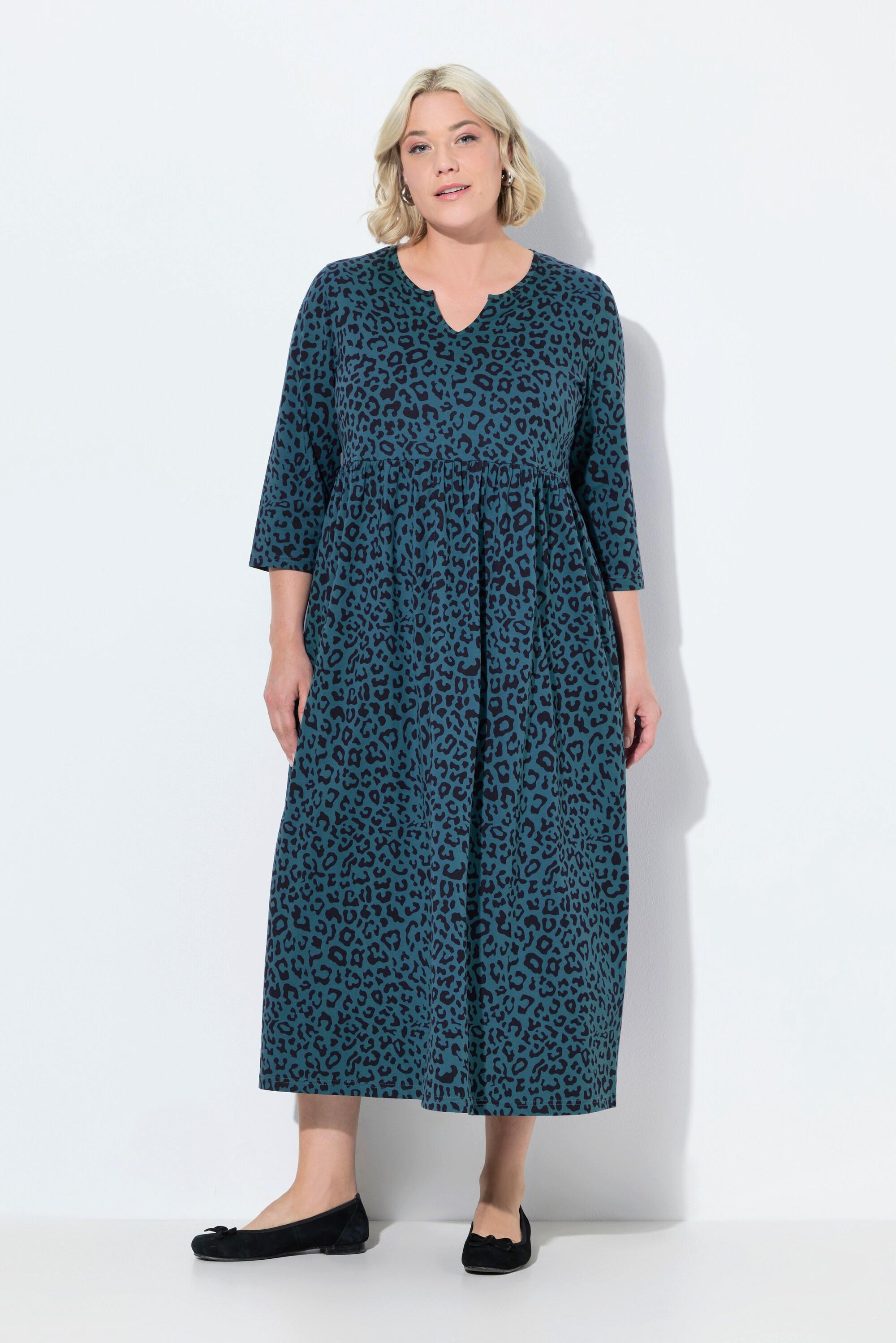 Ulla Popken Jerseykleid A-Linie Tunika-Ausschnitt 3/4-Arm mit Taschen