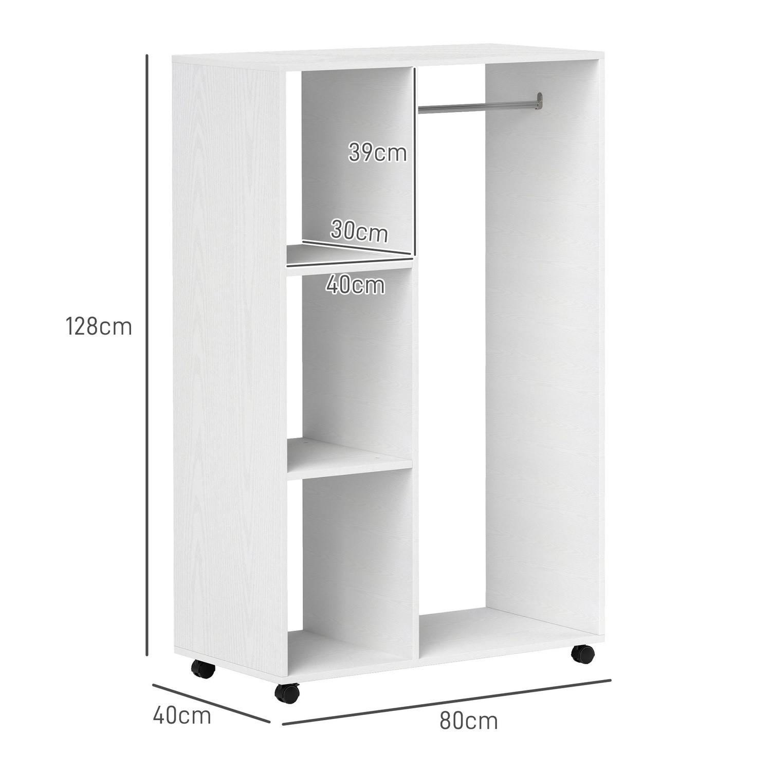 Northio Kleiderschrank auf Rollen, mobile Garderobe, 1 Kleiderstange, 3 Regale, Garderobenschrank, Rollbarer Kleiderständer für Flur, Schlafzimmer, 80 x 40 x 128 cm, Weiß