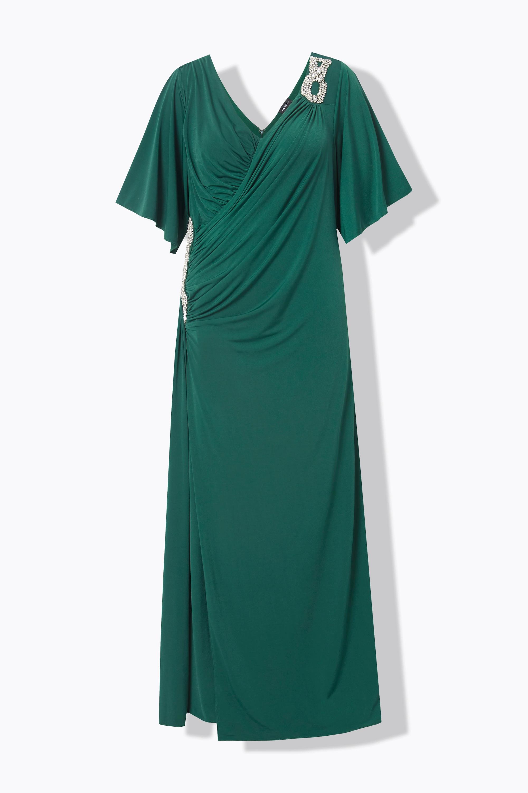 Ulla Popken Maxikleid mit Drapierung V-Ausschnitt und Glockenärmeln