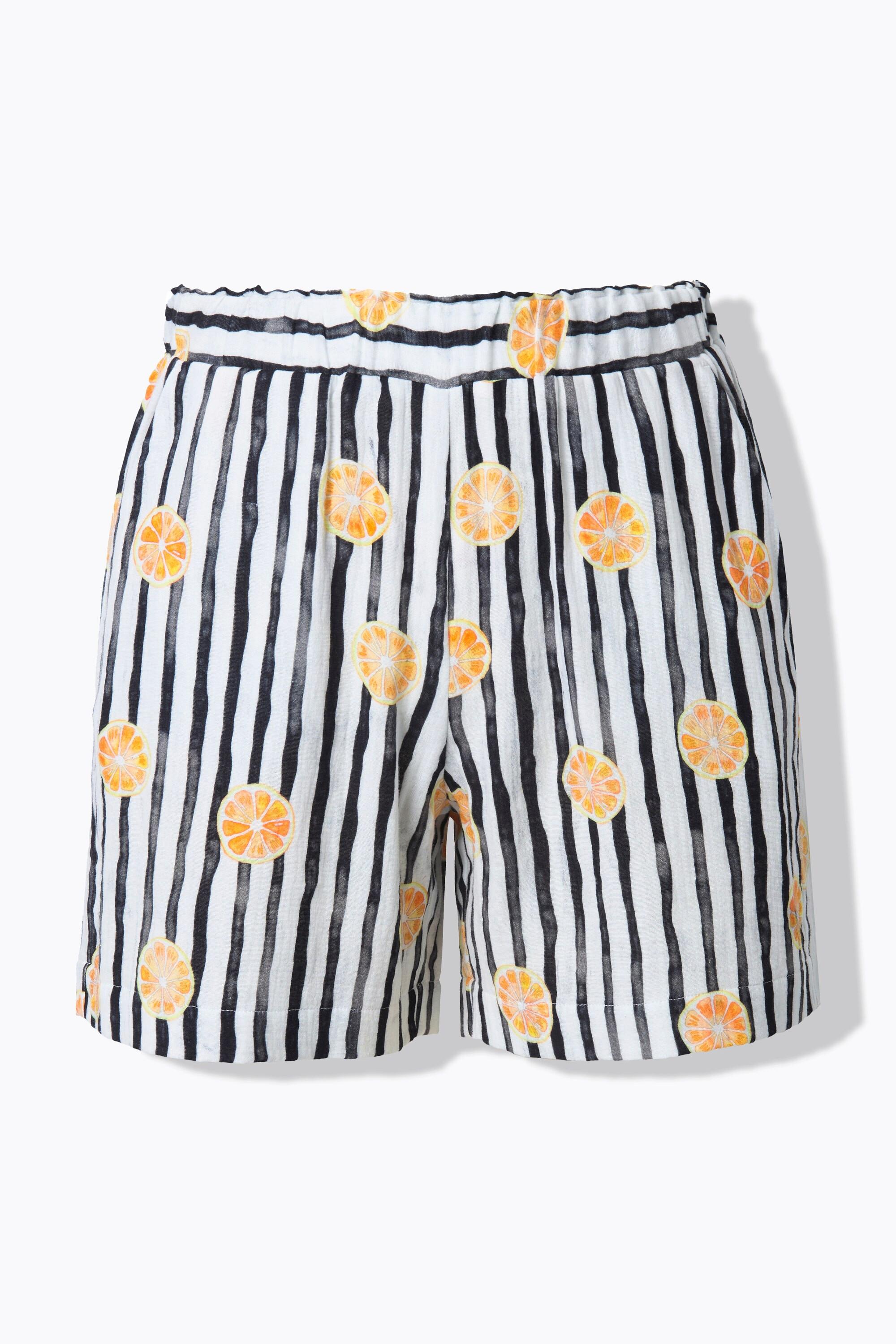 Studio Untold Streifenshorts Musselin, Wide Legs, Fruitprint, Elastikbund