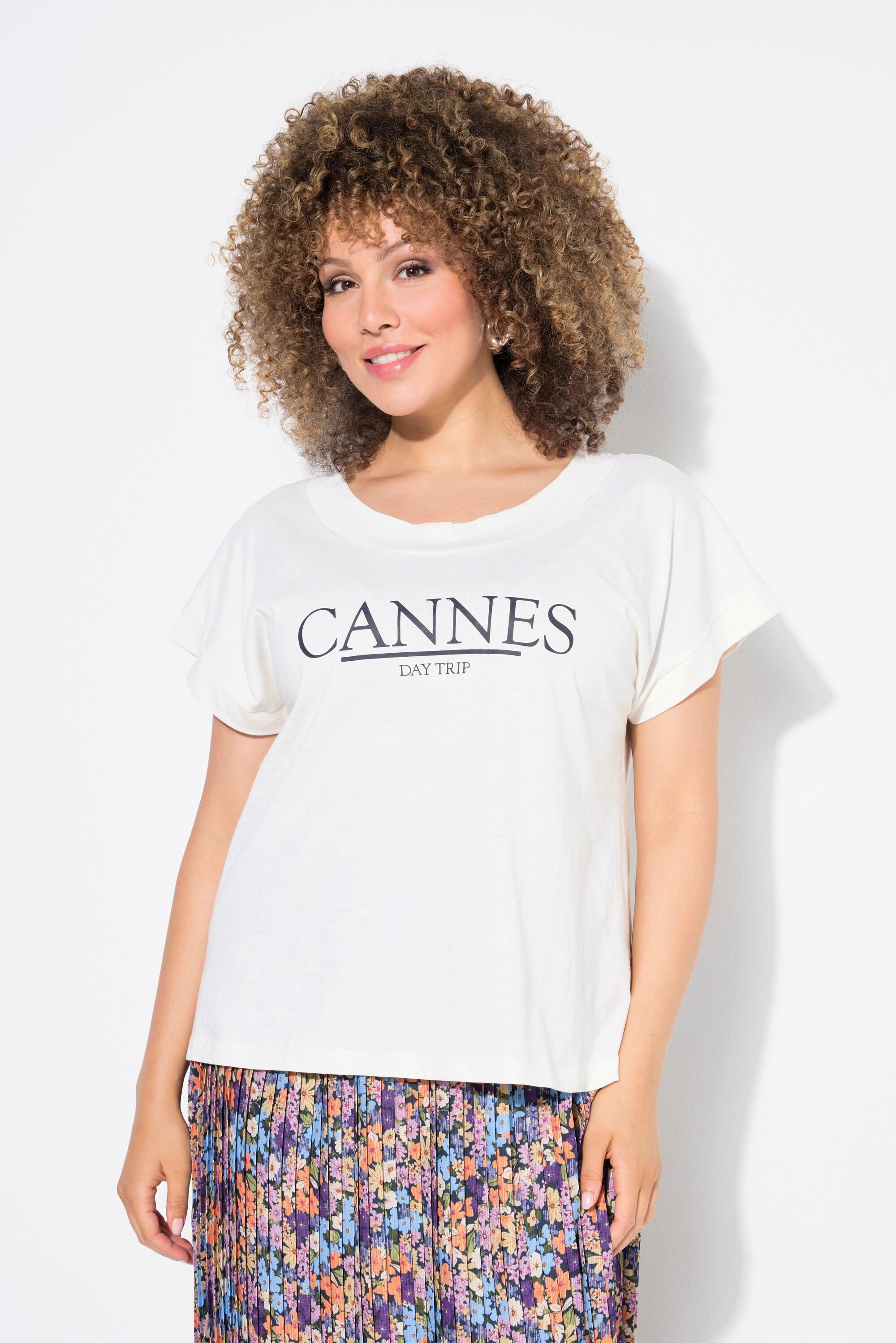 Ulla Popken Oversized Rundhals Halbarm T-Shirt mit Schriftmotiv