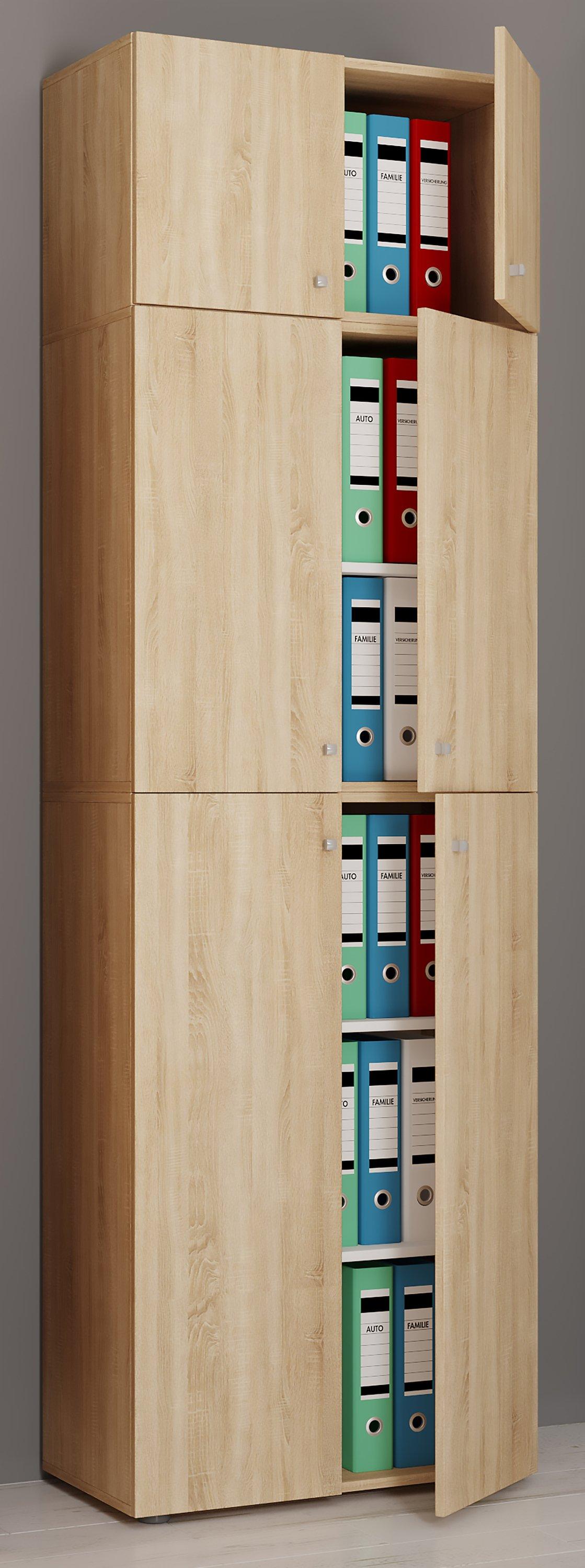 VCM XXL Büroschrank mit 5 Fächern und einem Aufsatz | moderner Aktenschrank mit Drehtüren | Maße ca. H. 223 x B. 70 x T. 39 cm – Lona 5-Fach