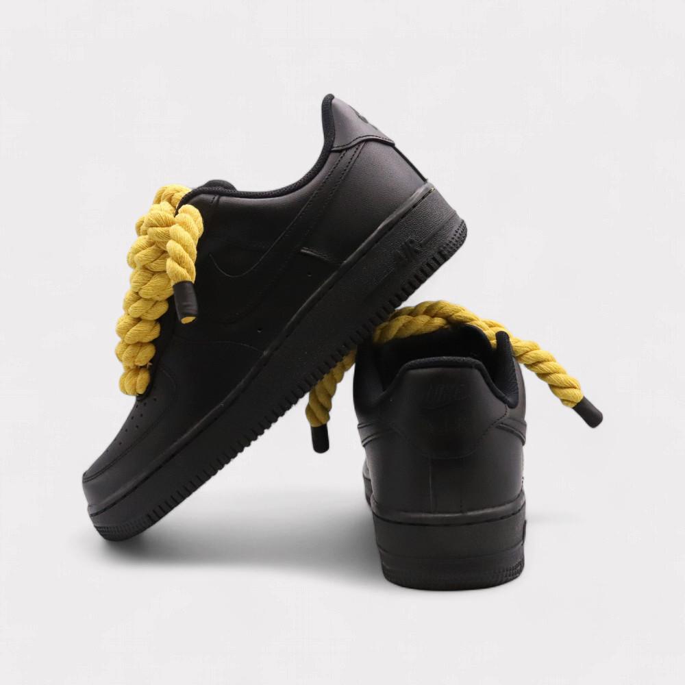 NIKE Air Force 1 Black - Rope Lace Yellow