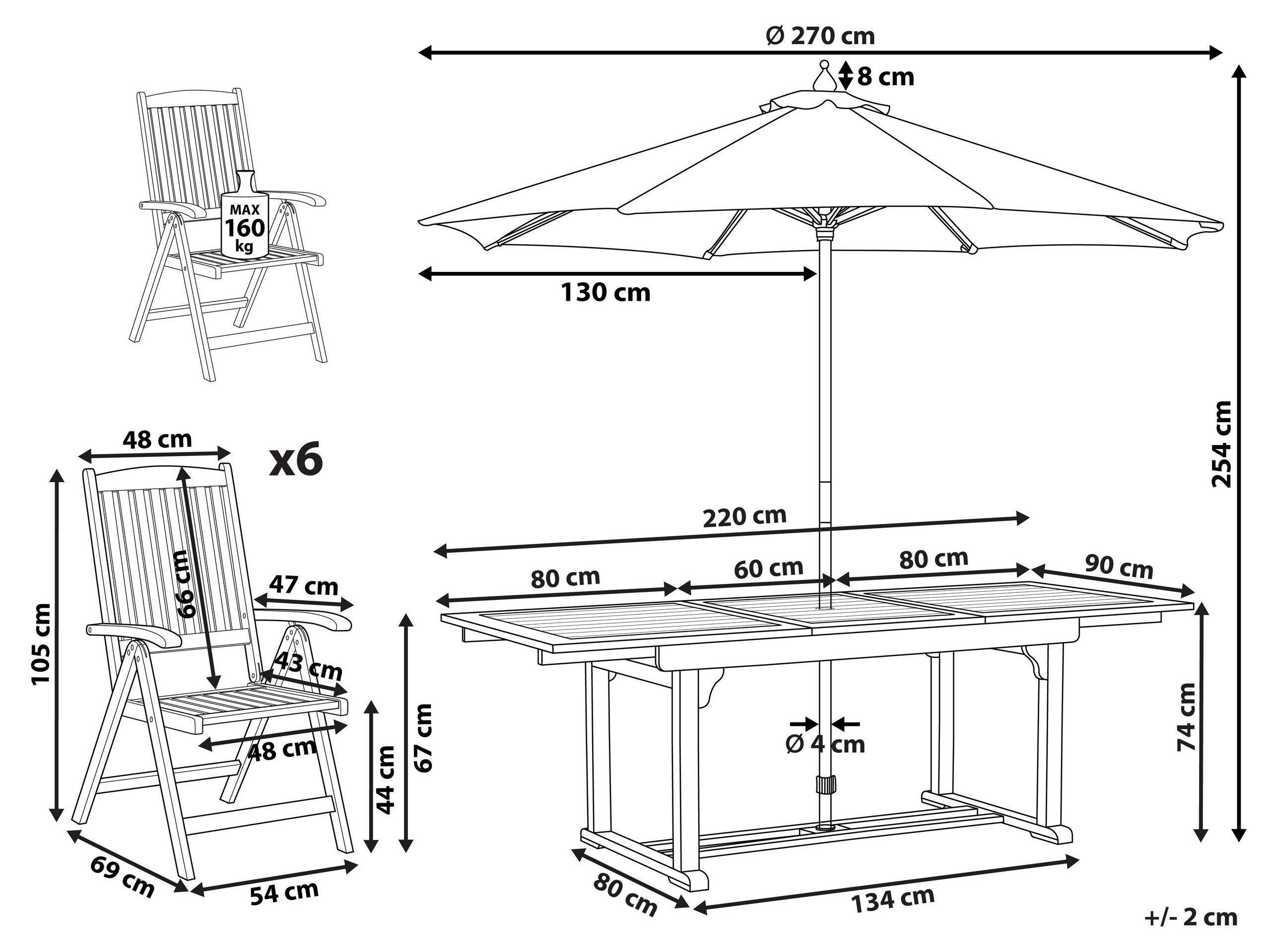 Beliani Gartentisch Set mit Schirm aus Akazienholz Klassisch JAVA