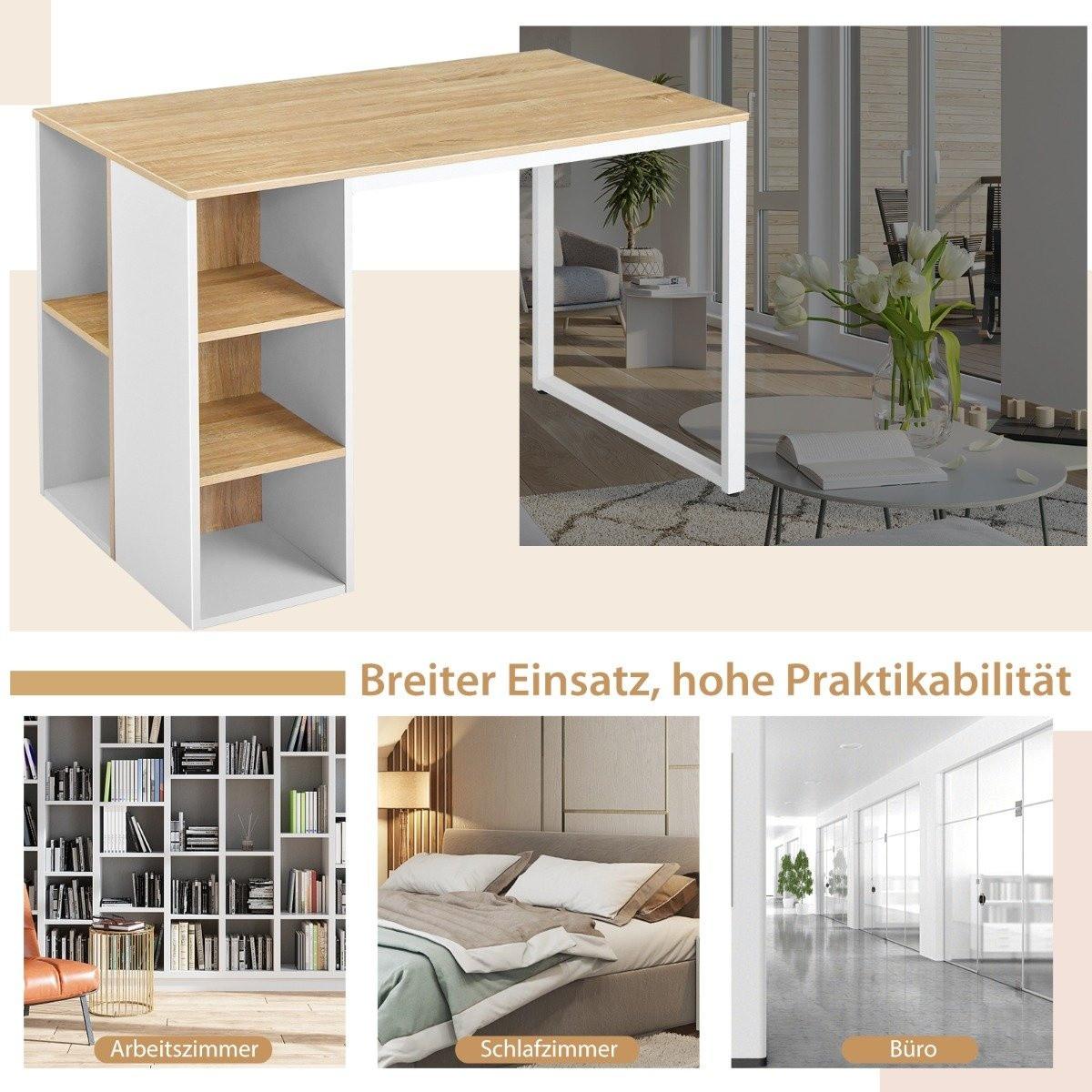 Northio Schreibtisch mit 5 Fächern & Metallrahmen Moderner Computertisch Arbeitstisch Natur