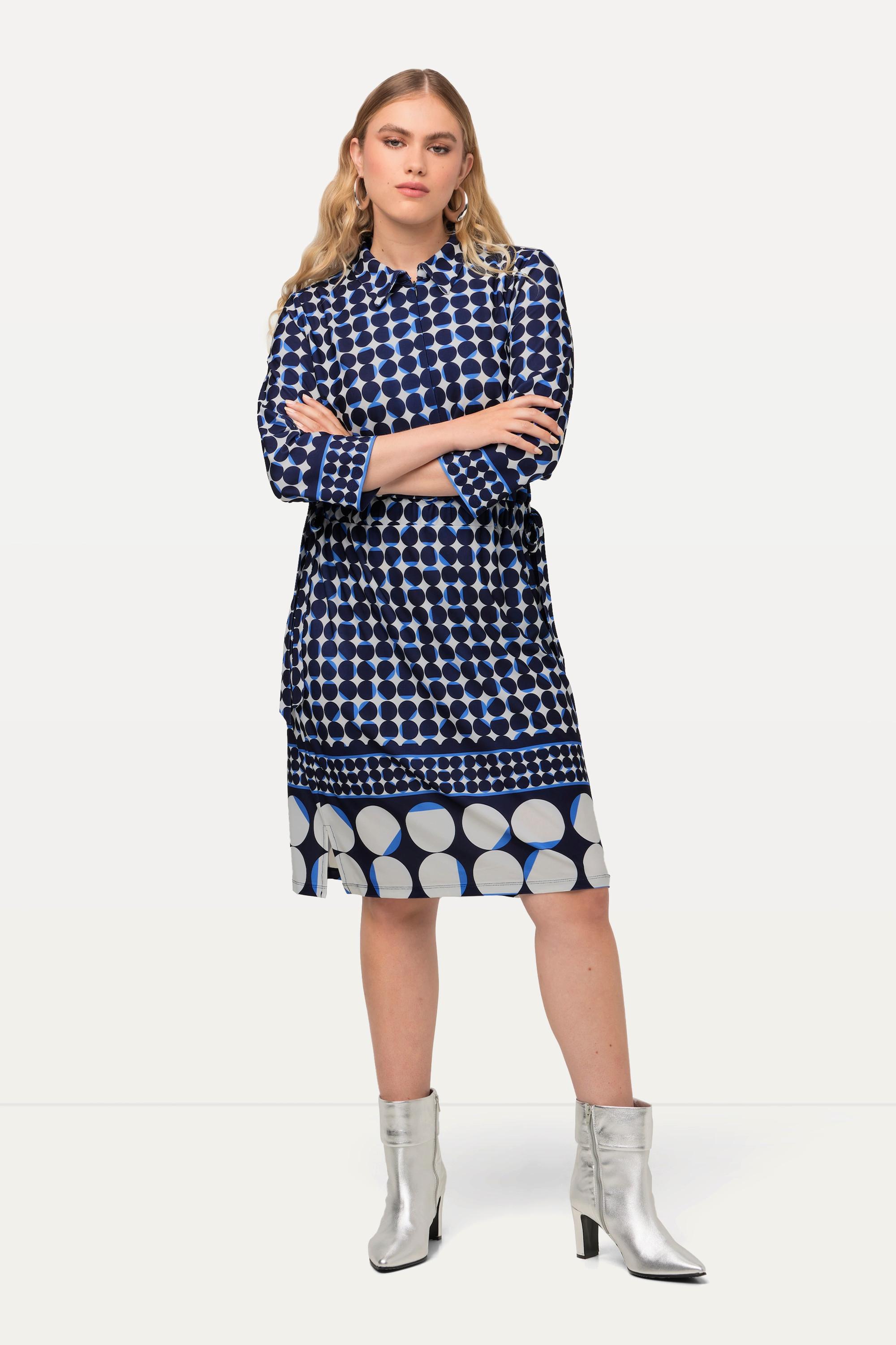 Ulla Popken Midikleid Punkte-Mix Hemdkragen 3/4-Arm